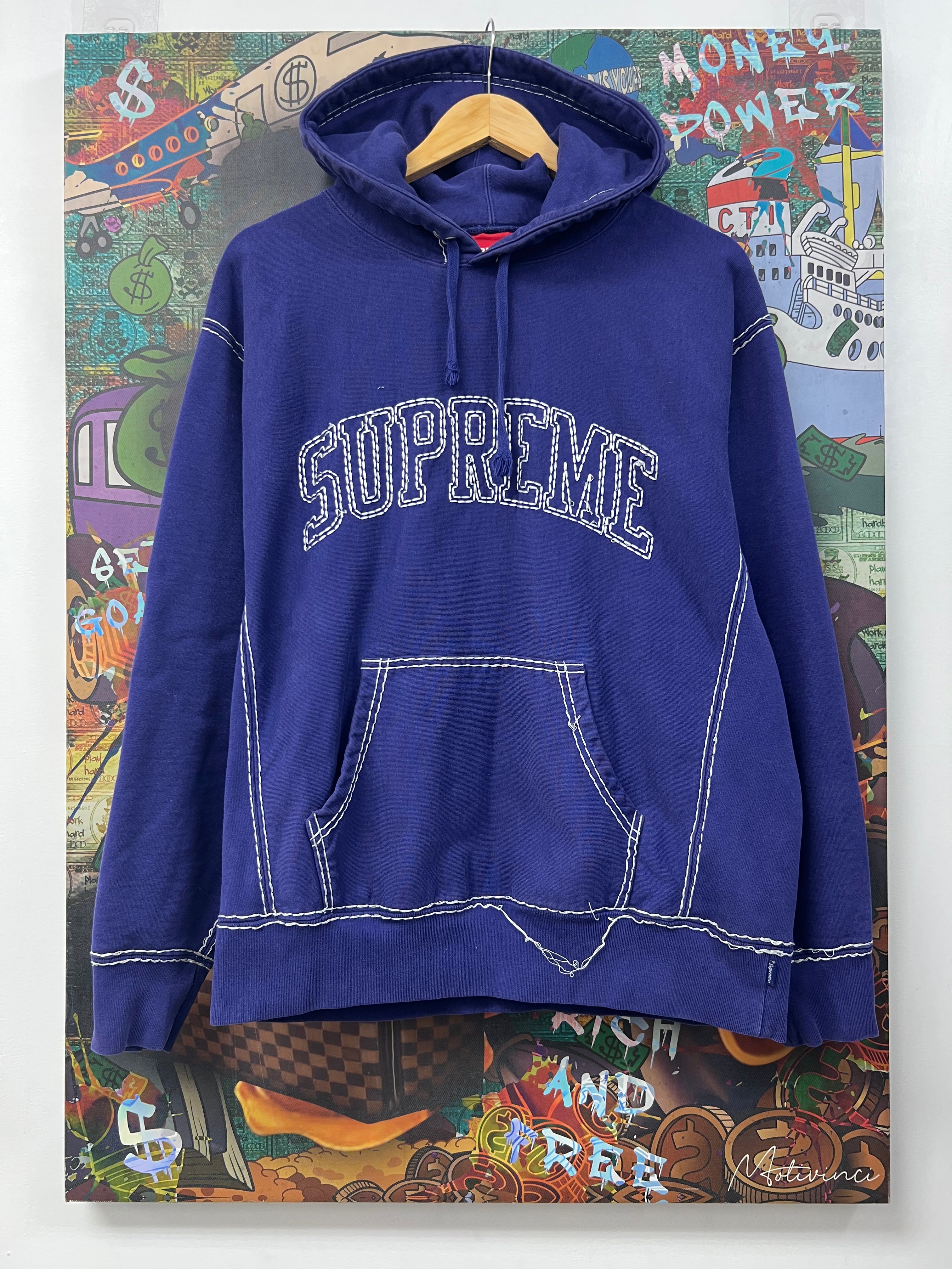 Supreme Purple White Stitch Logo Hoodie