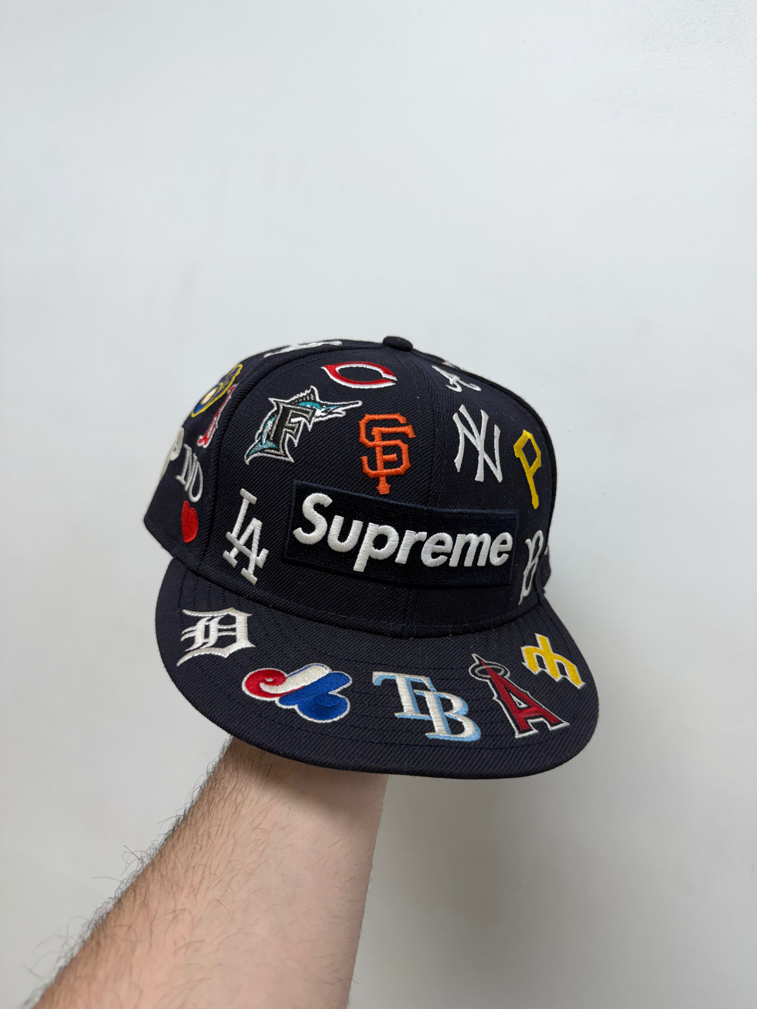 Supreme Navy Box Logo All Over Sports (7 3-8) Cap
