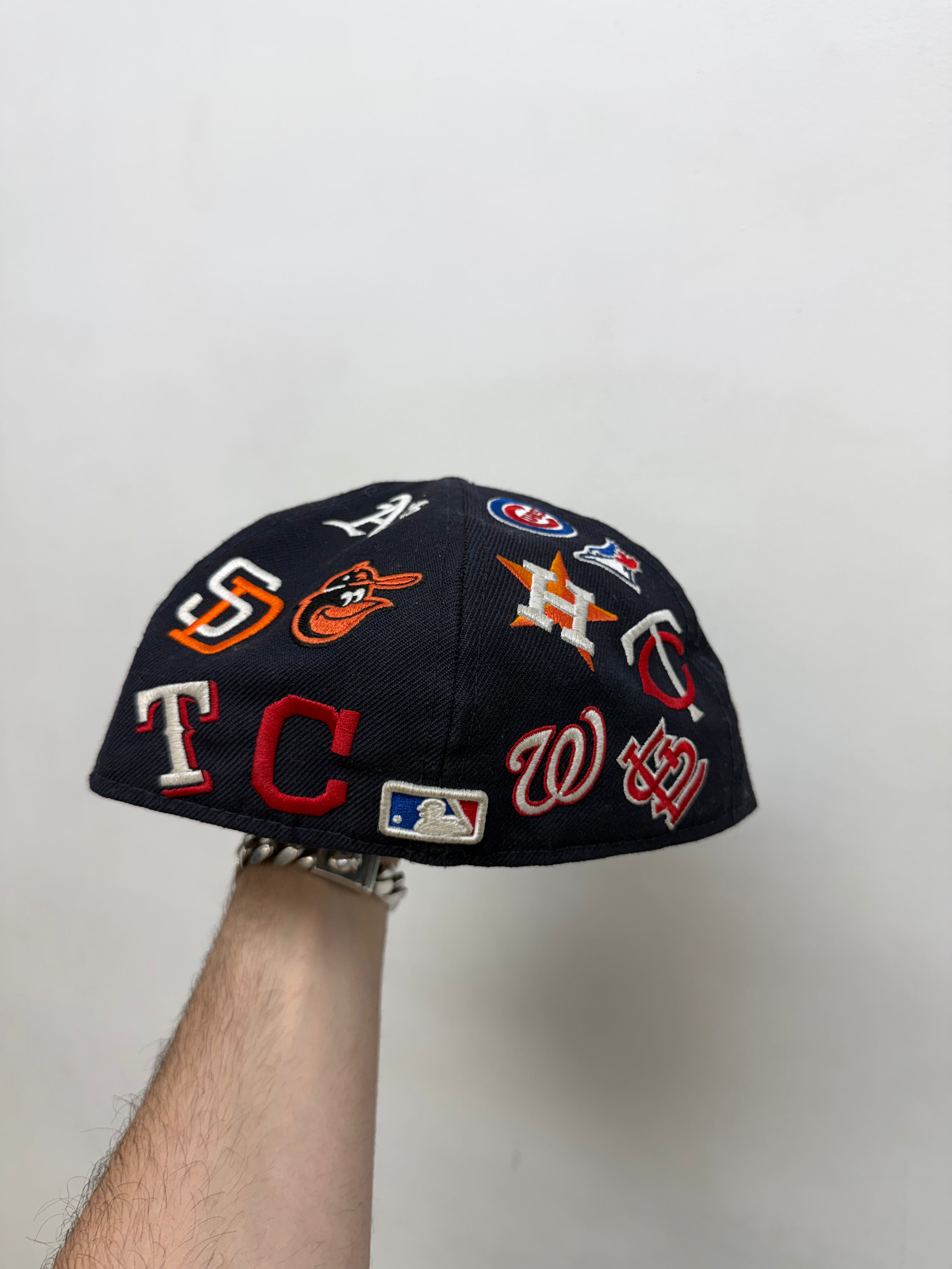 Supreme Navy Box Logo All Over Sports (7 3-8) Cap