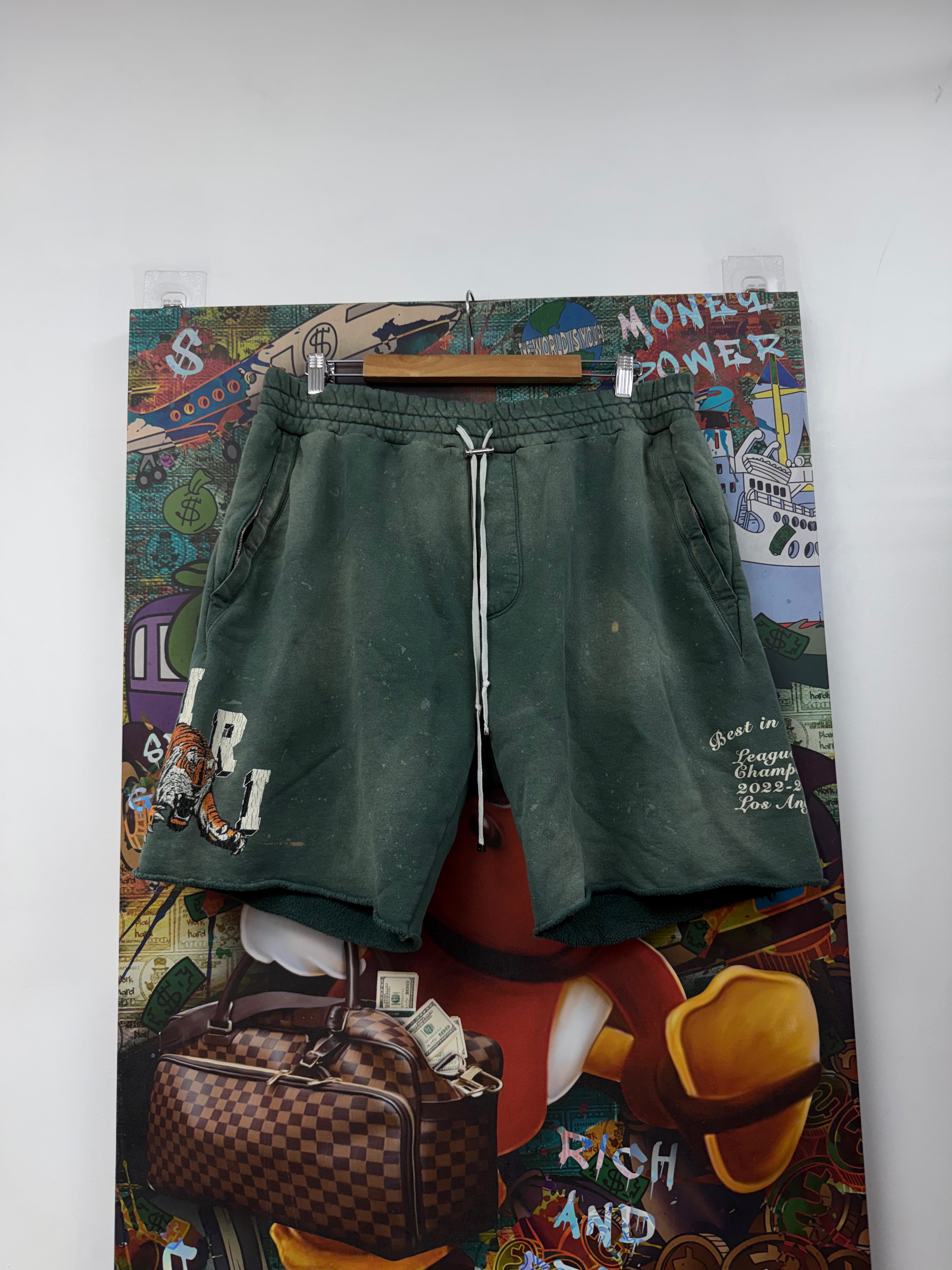 Amiri Green Tiger Varsity Sweat Shorts