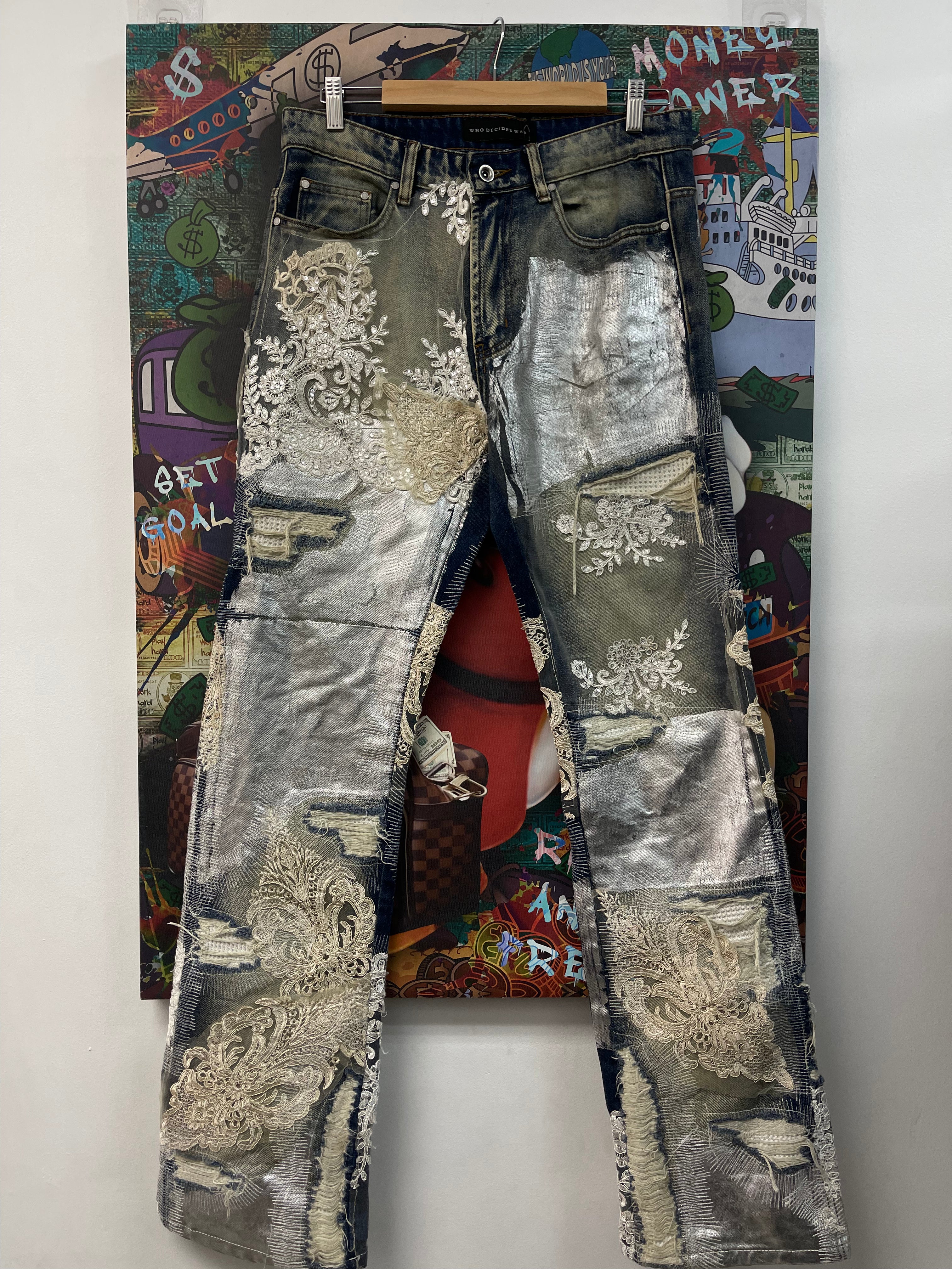 Who Decides War Dark Wash Foil Wedding Lace Jeans