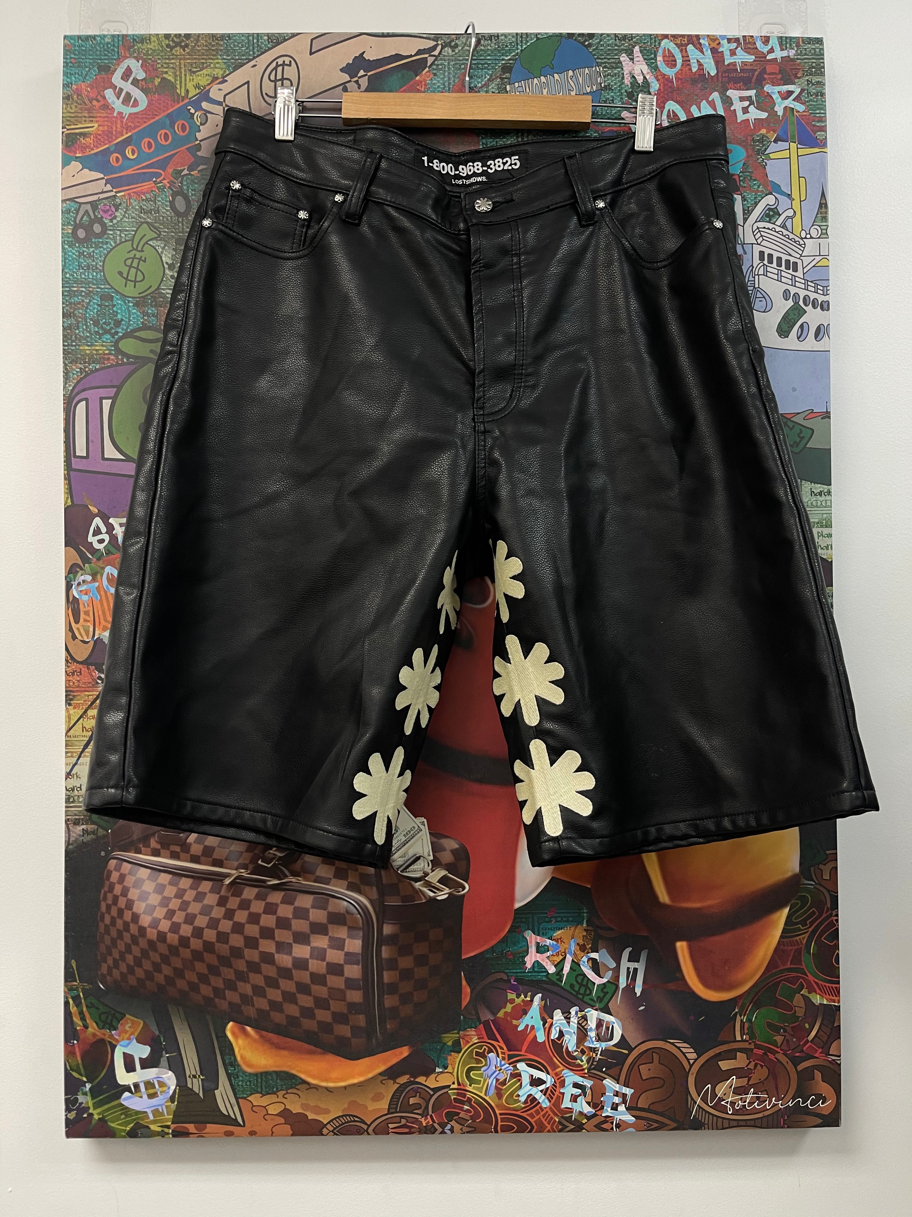 LOSTSHDWS Black Leather Bone Shorts