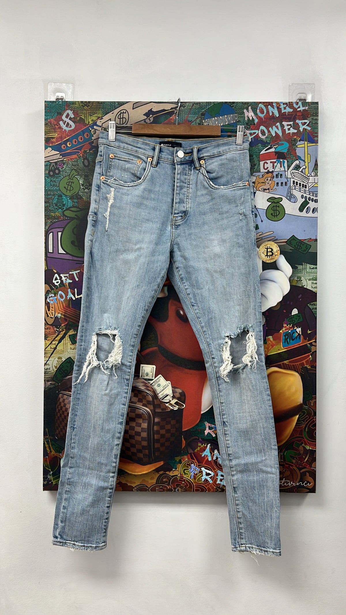 Purple Brand Light Wash Knee Blowout Jeans