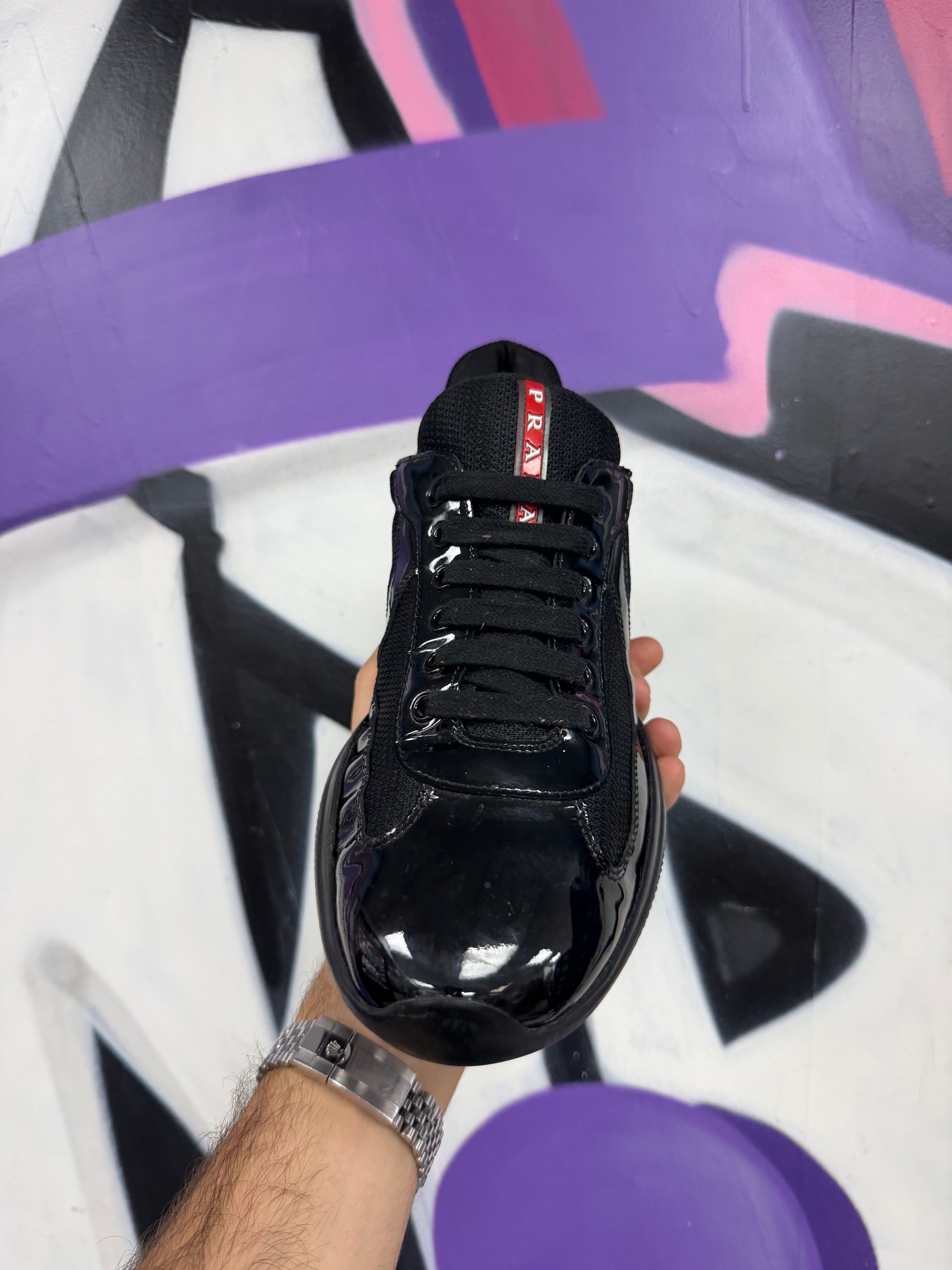 Prada Black Patent Cup Sneakers