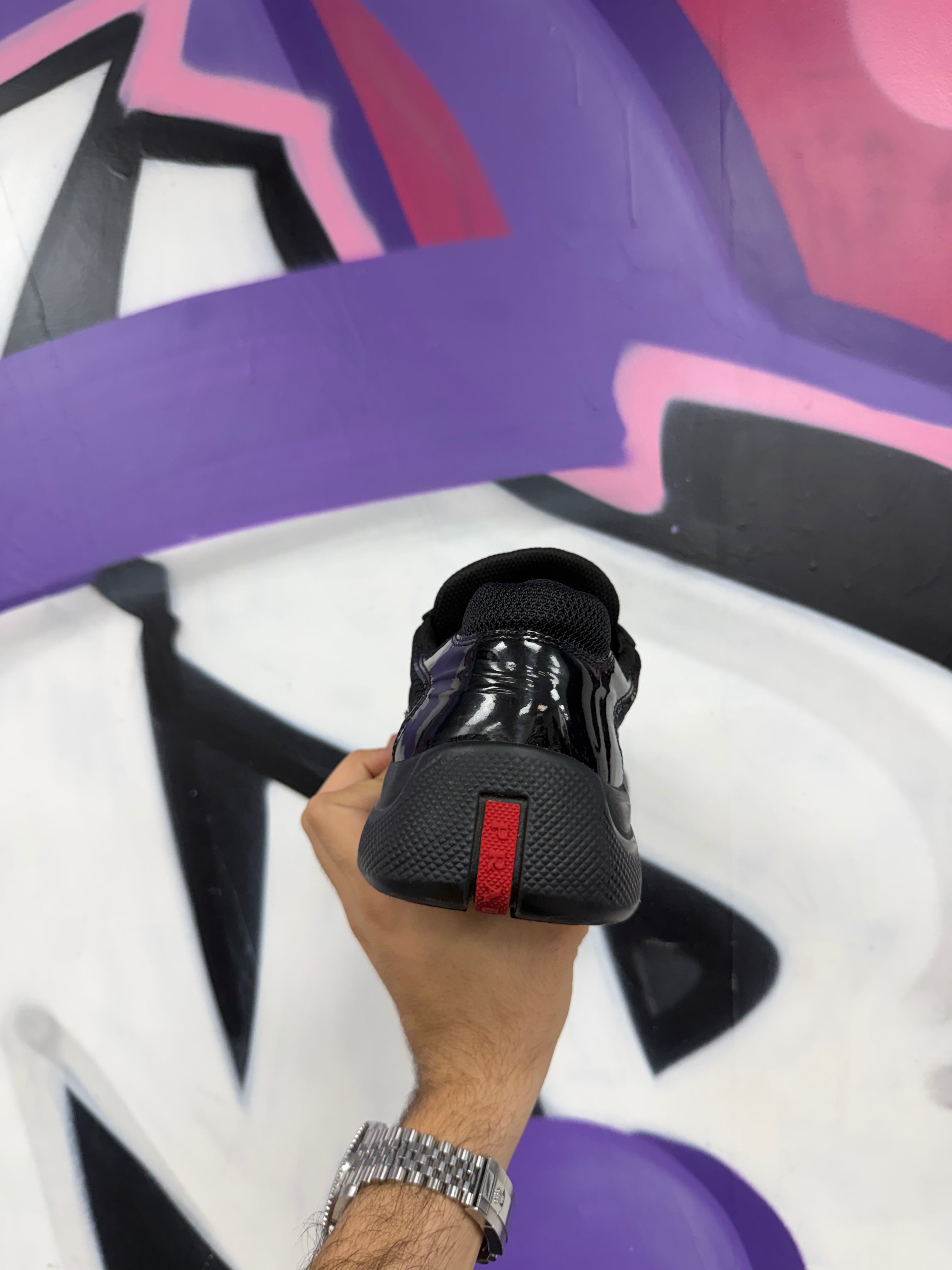 Prada Black Patent Cup Sneakers