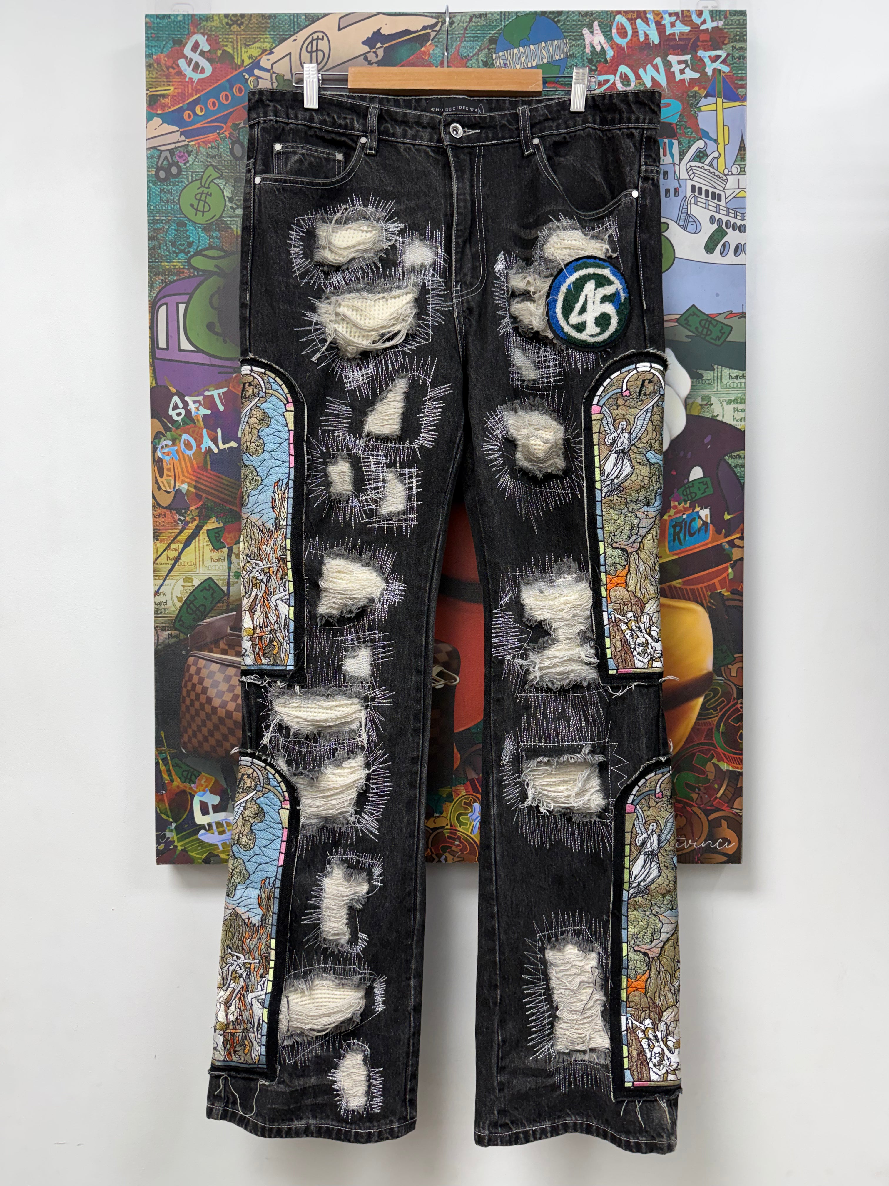 Who Decides War Black Wash 45 Patch Jeans