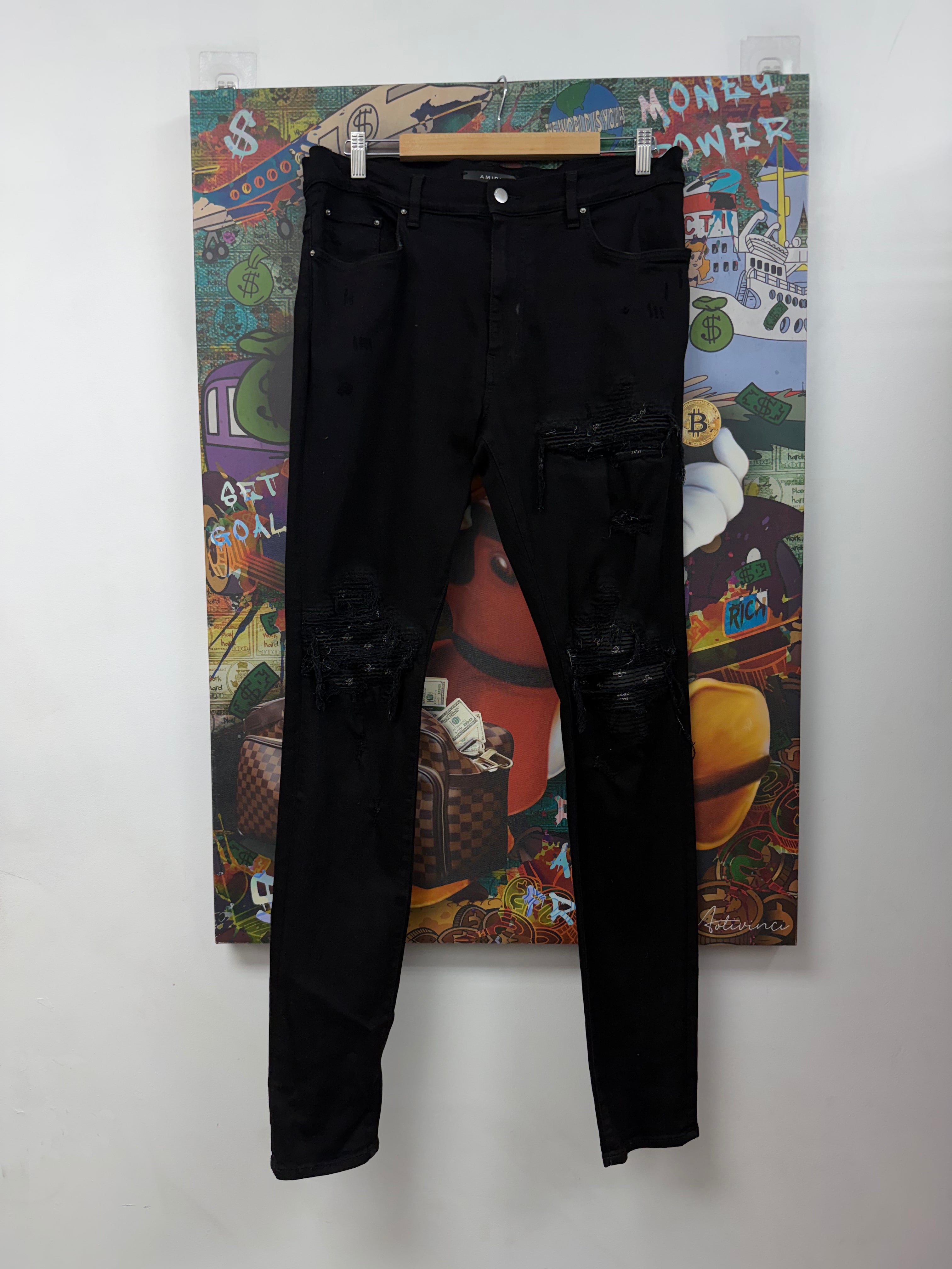 Amiri MX1 Black Black Paisley Patch (Zipper) Jeans
