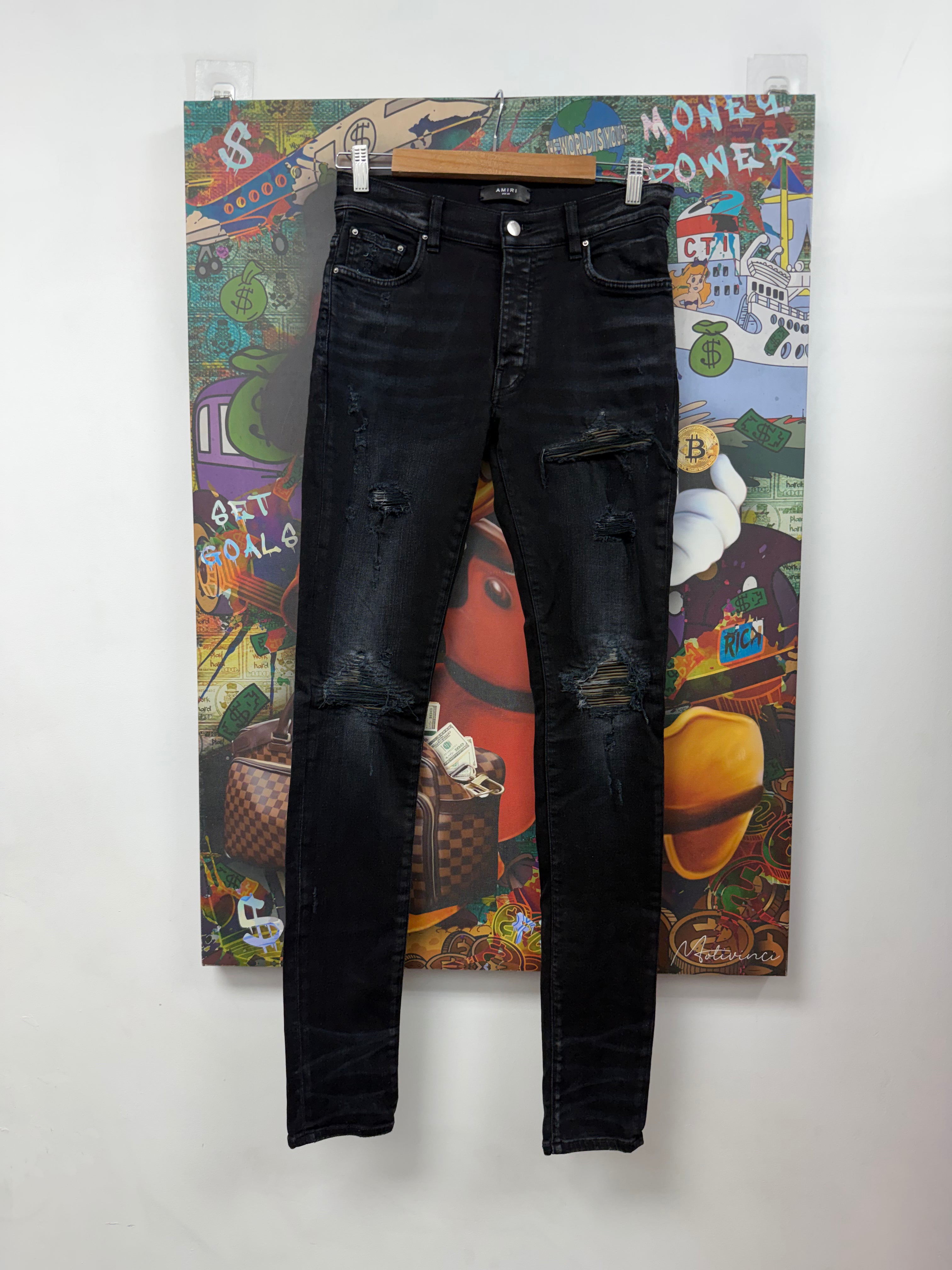 Amiri MX1 Black Camo Patch Jeans