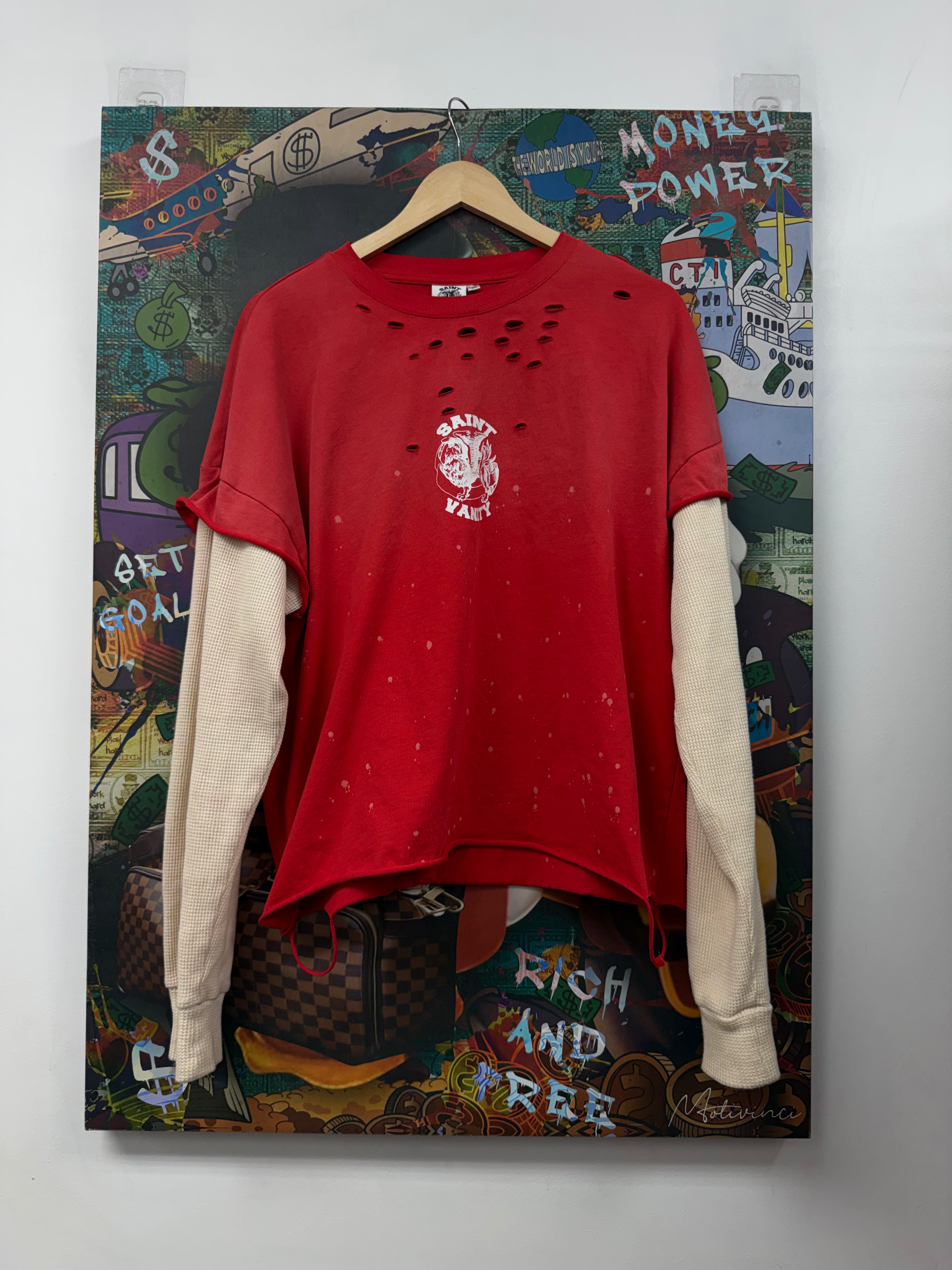 Saint Vanity Red Cream Griffin Cut Off Thermal