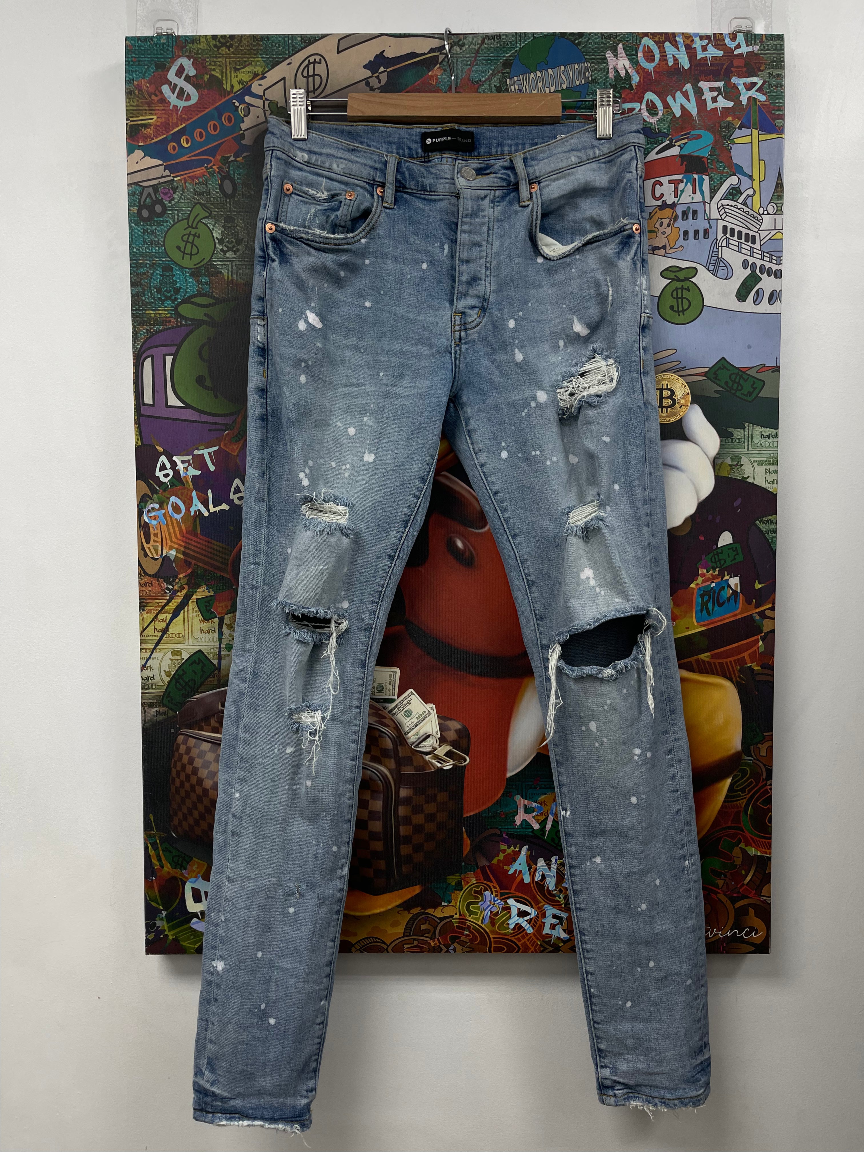Purple Brand Light Wash White Splatter Jeans