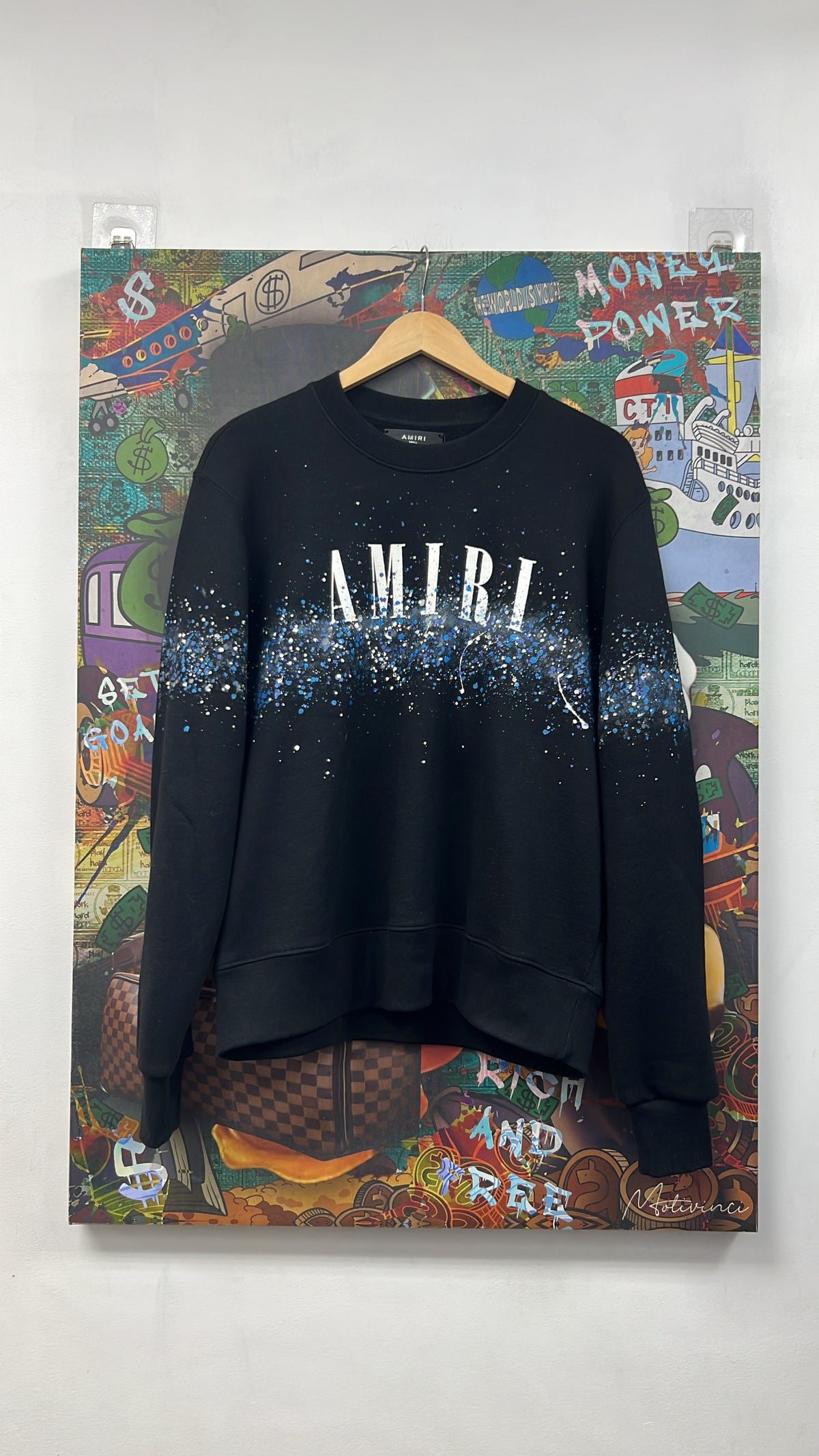 Amiri Black Painter Splatter Crystal Crewneck