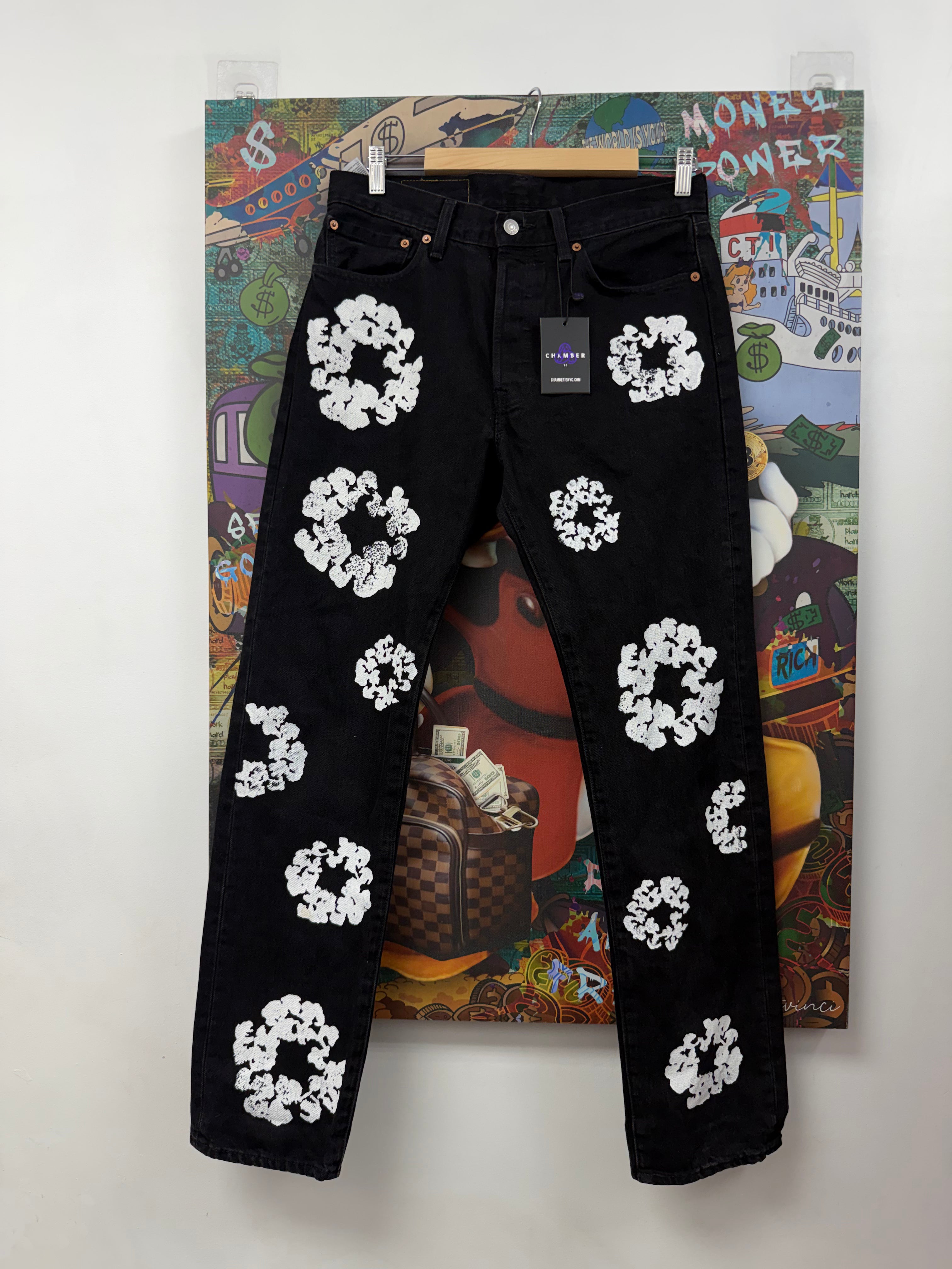 Denim Tears Black White Cotton Wreath Jeans