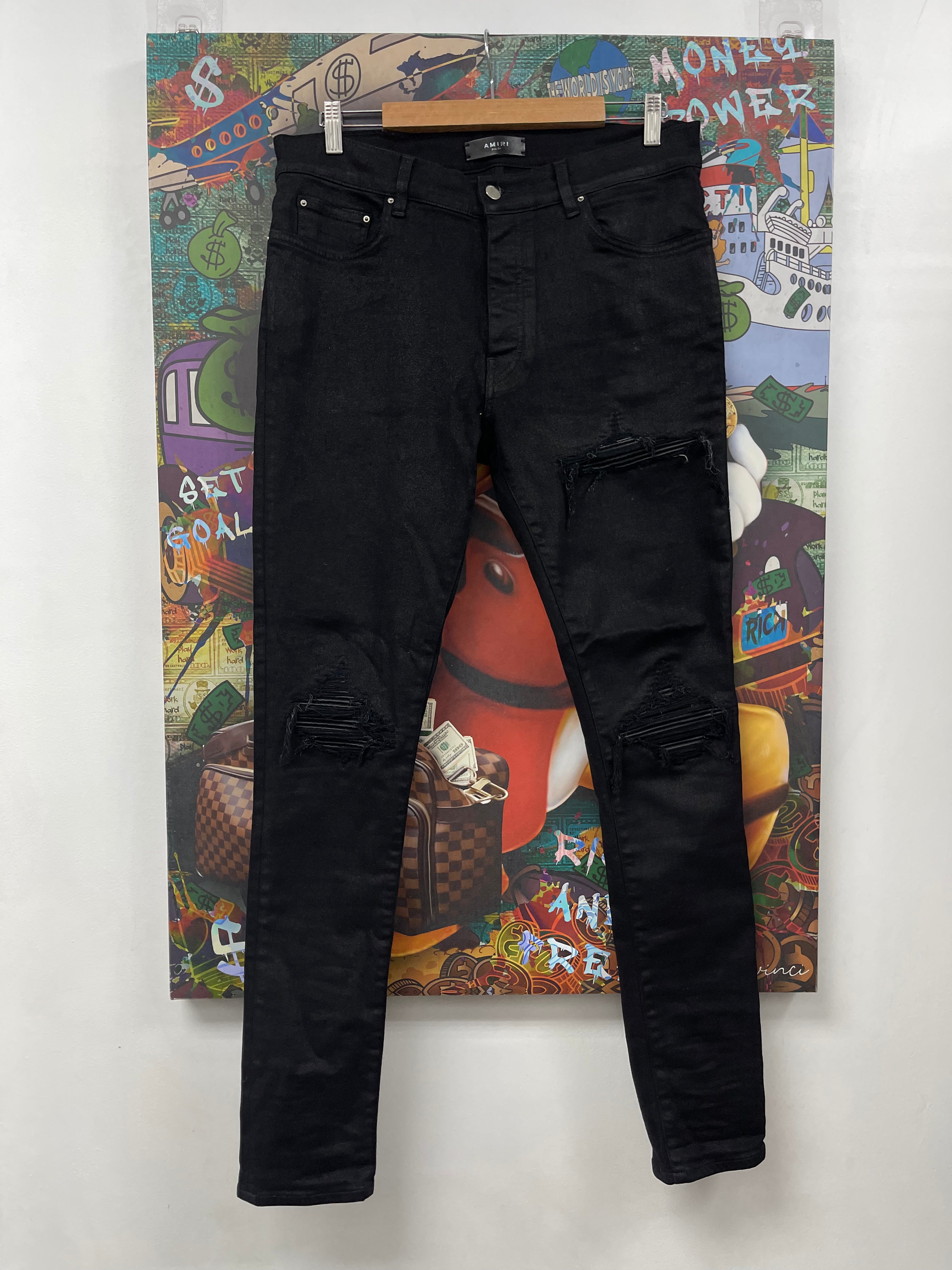 Amiri MX1 Black Black Wax Patch Jeans