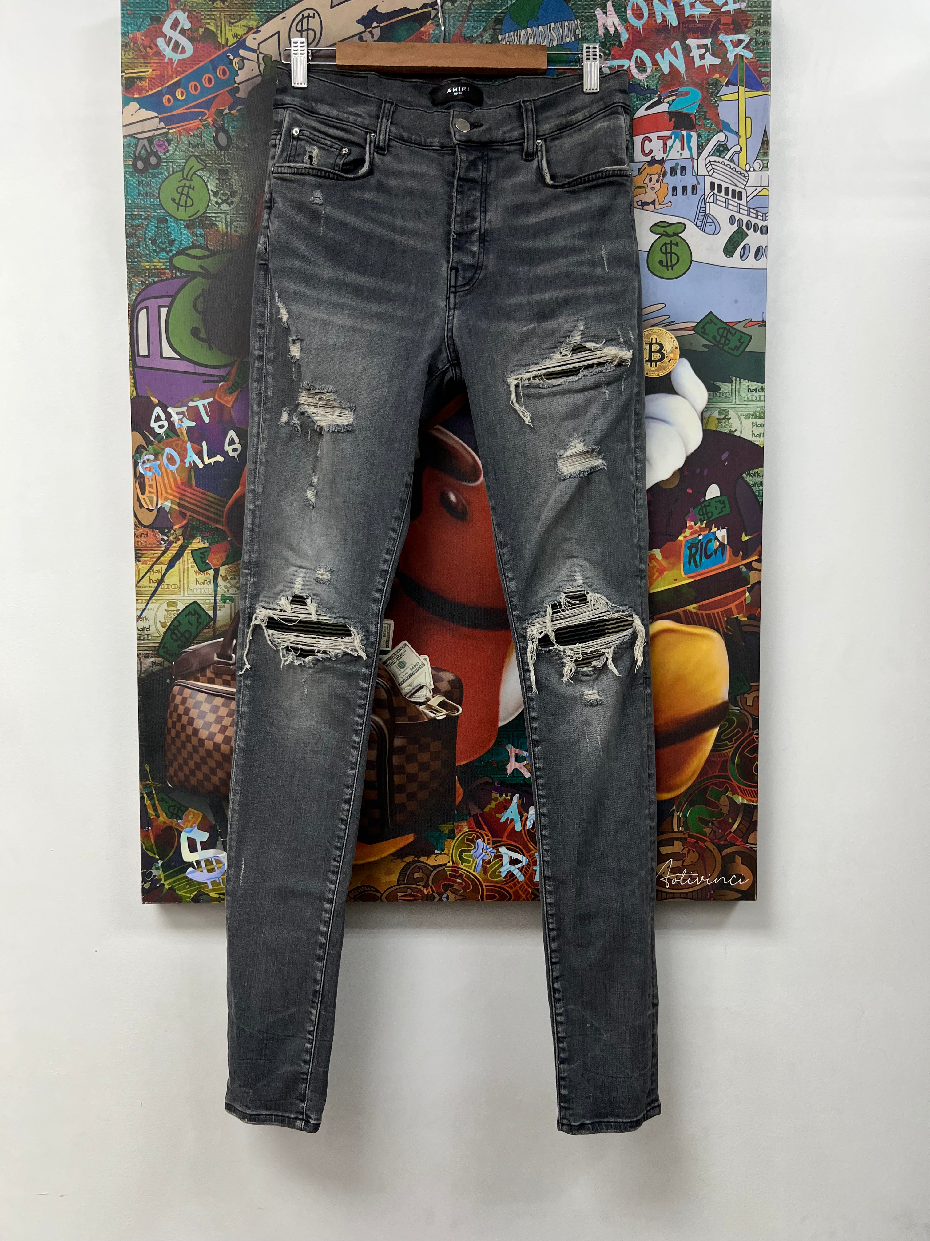 Amiri MX1 Grey Camo Patch Jeans