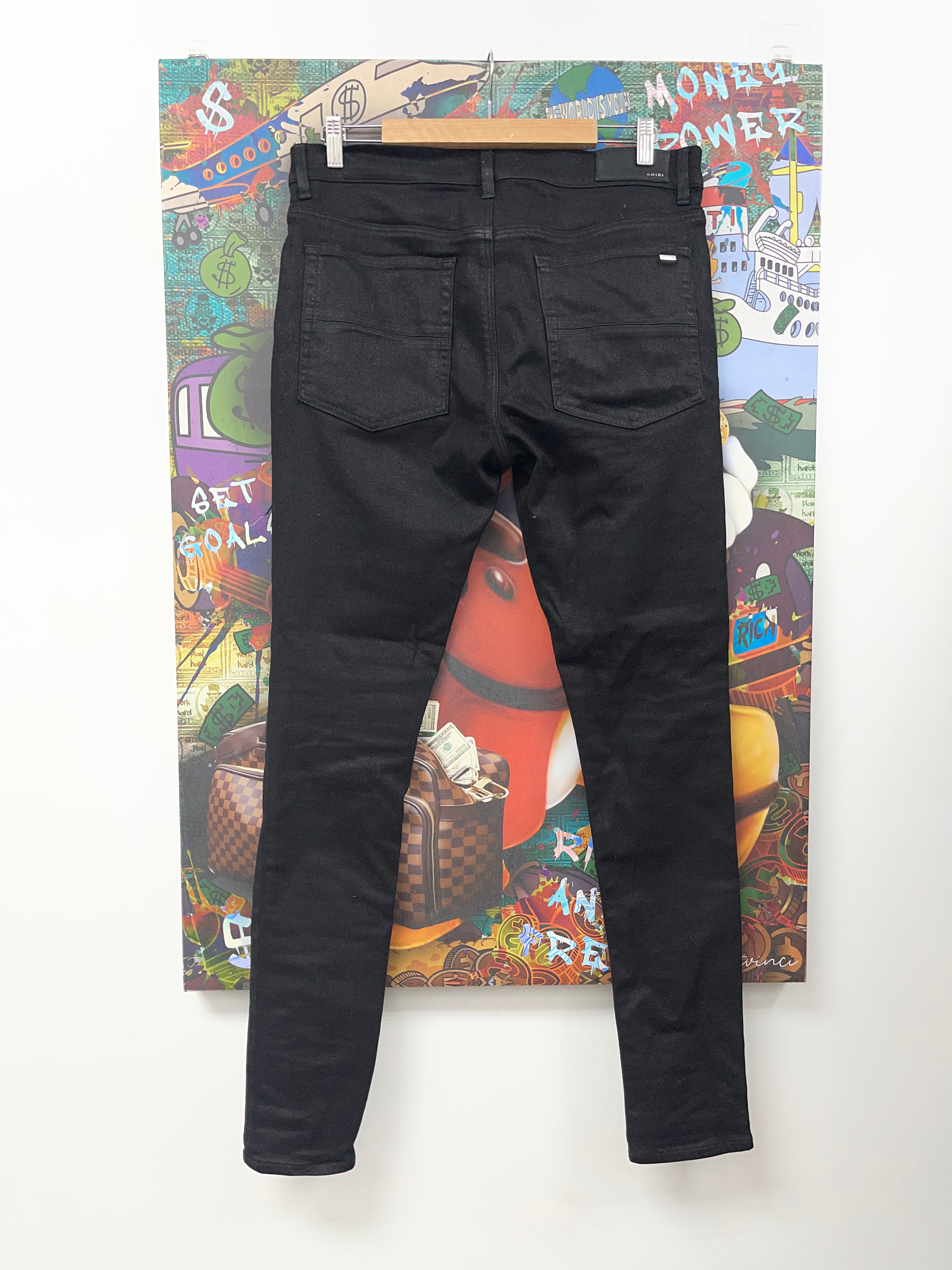 Amiri MX1 Black Black Wax Patch Jeans