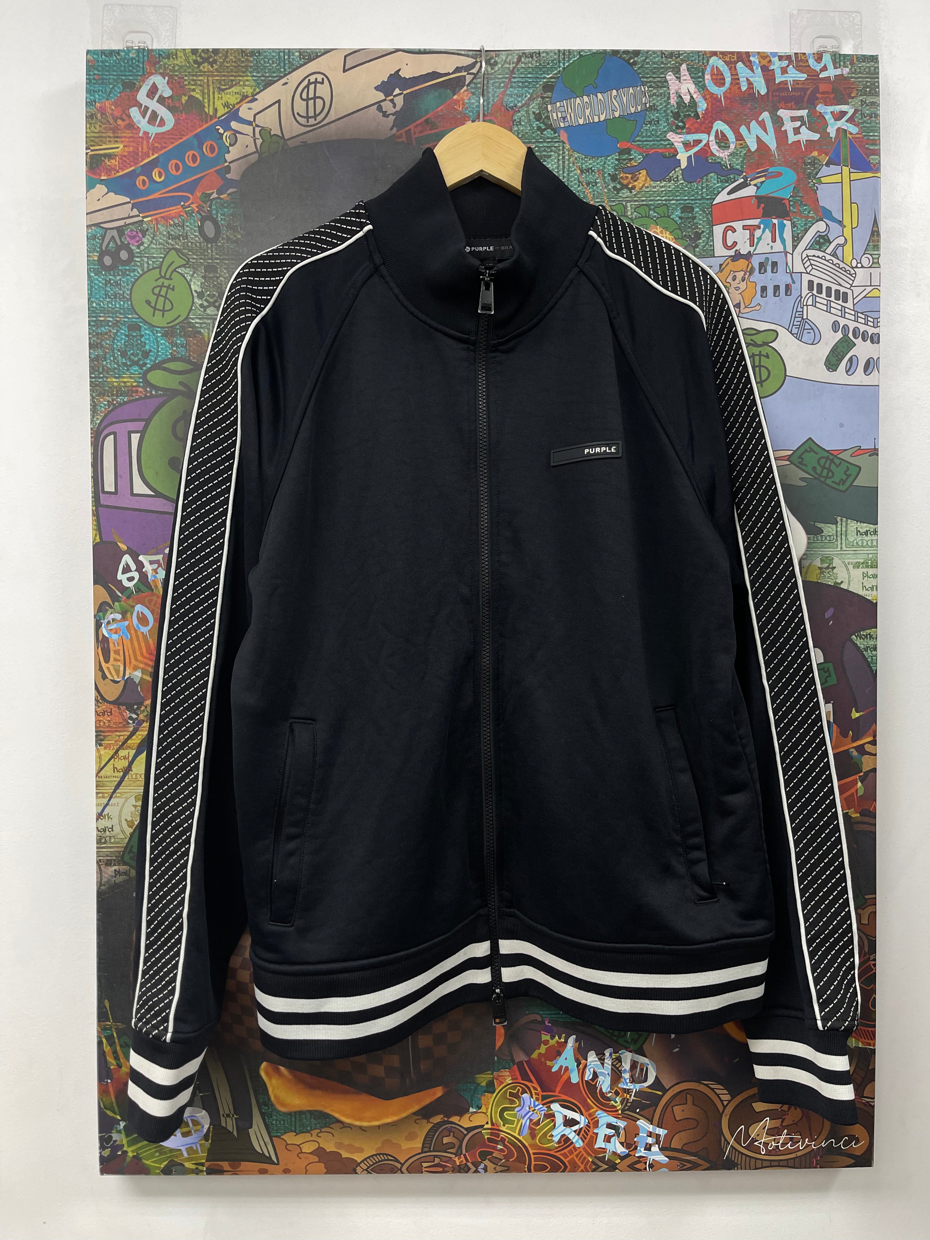 Purple Brand Navy Striped Track Jacket