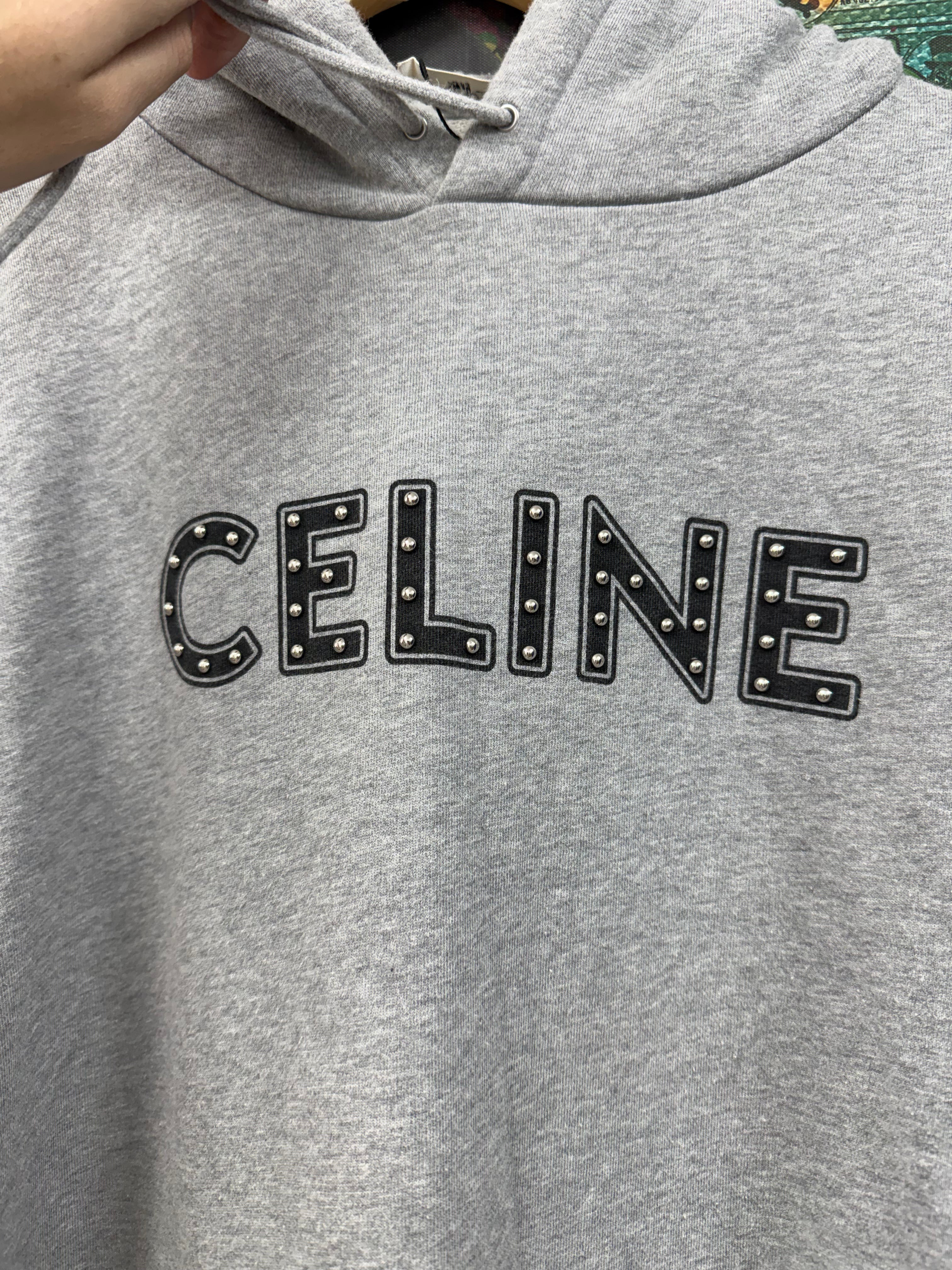 Celine Grey Black Studded Distressed Hoodie