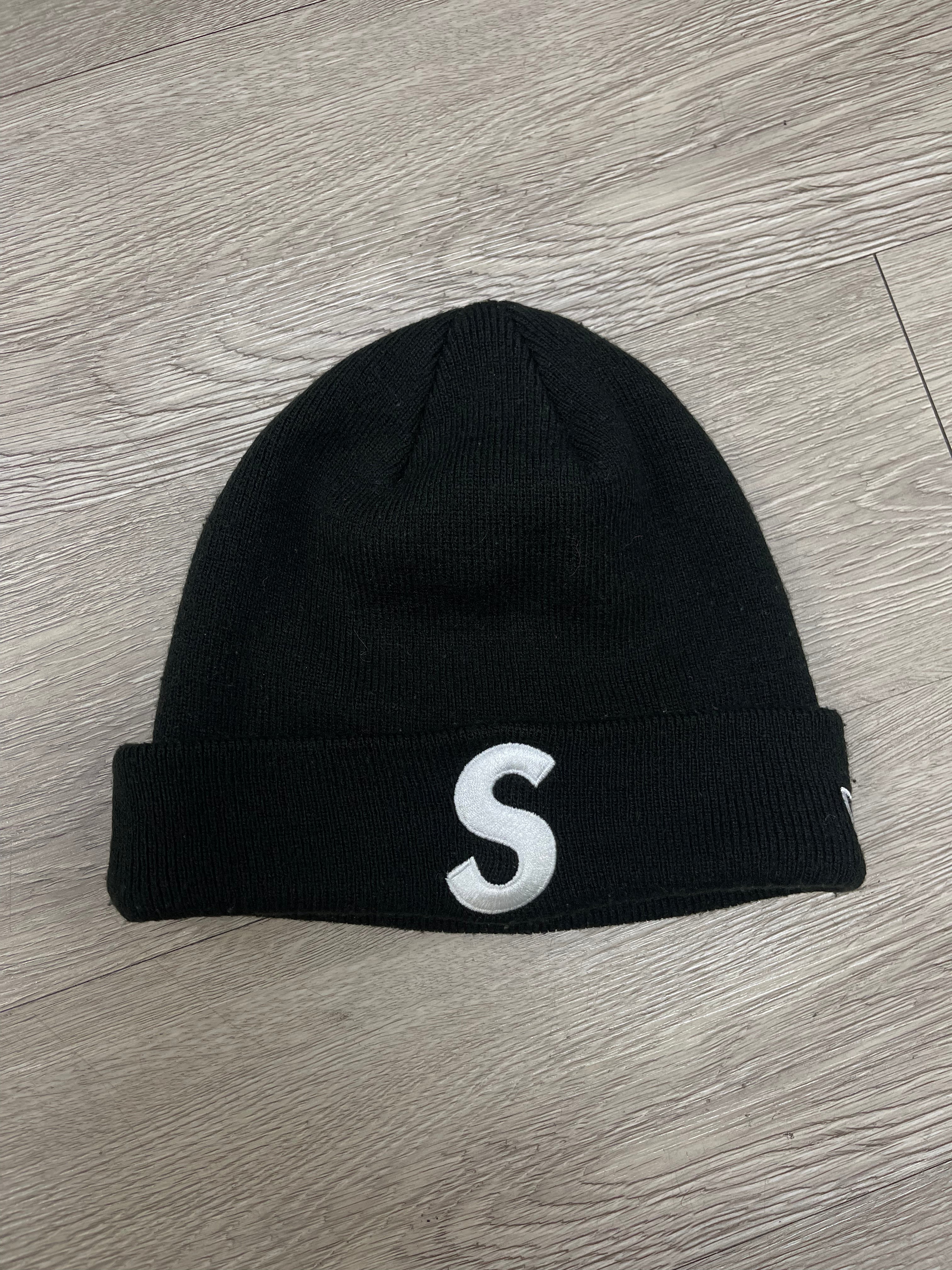Supreme Black White S Logo Beanie