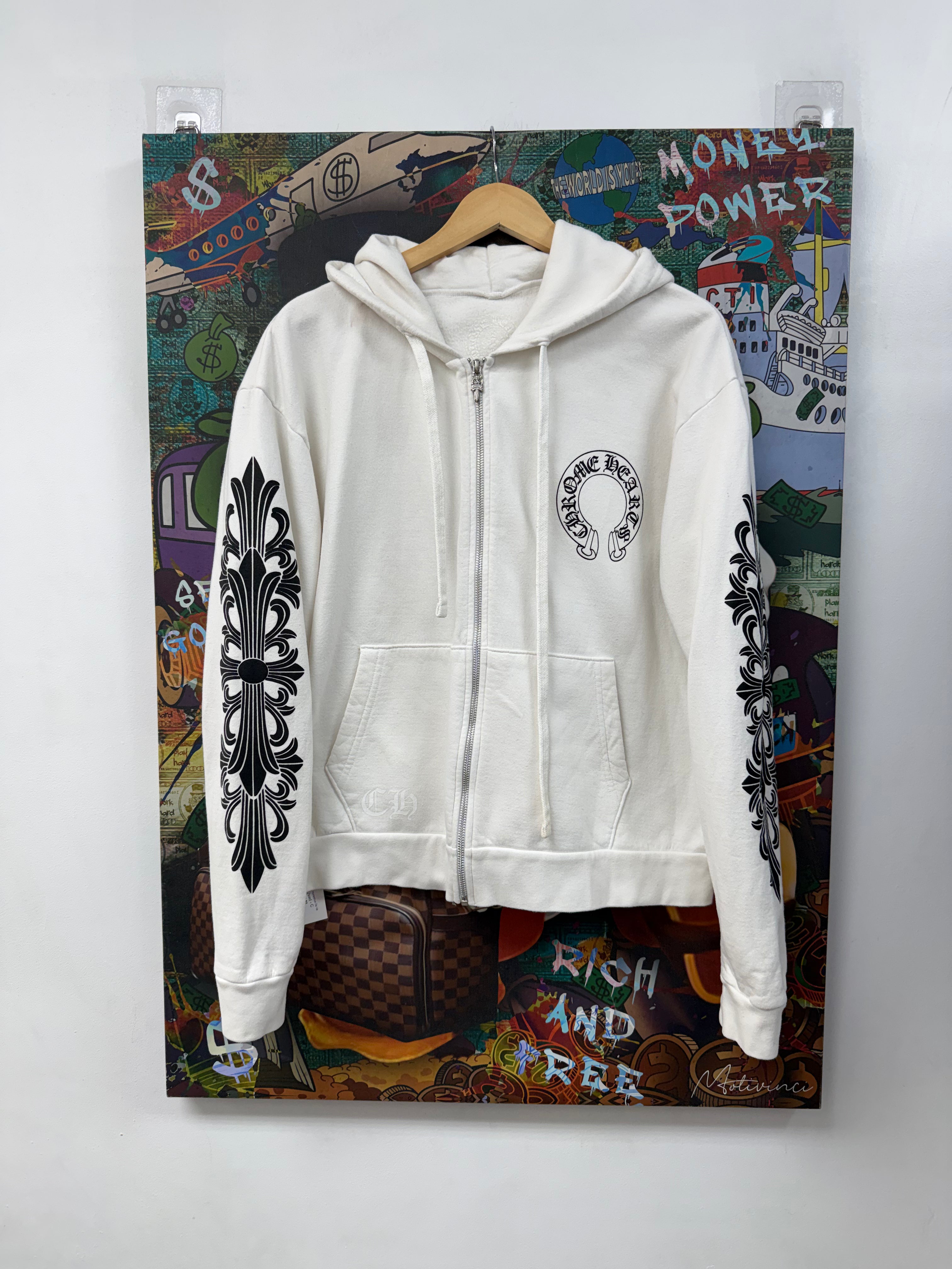 Chrome Hearts White Floral Horseshoe Zip Up