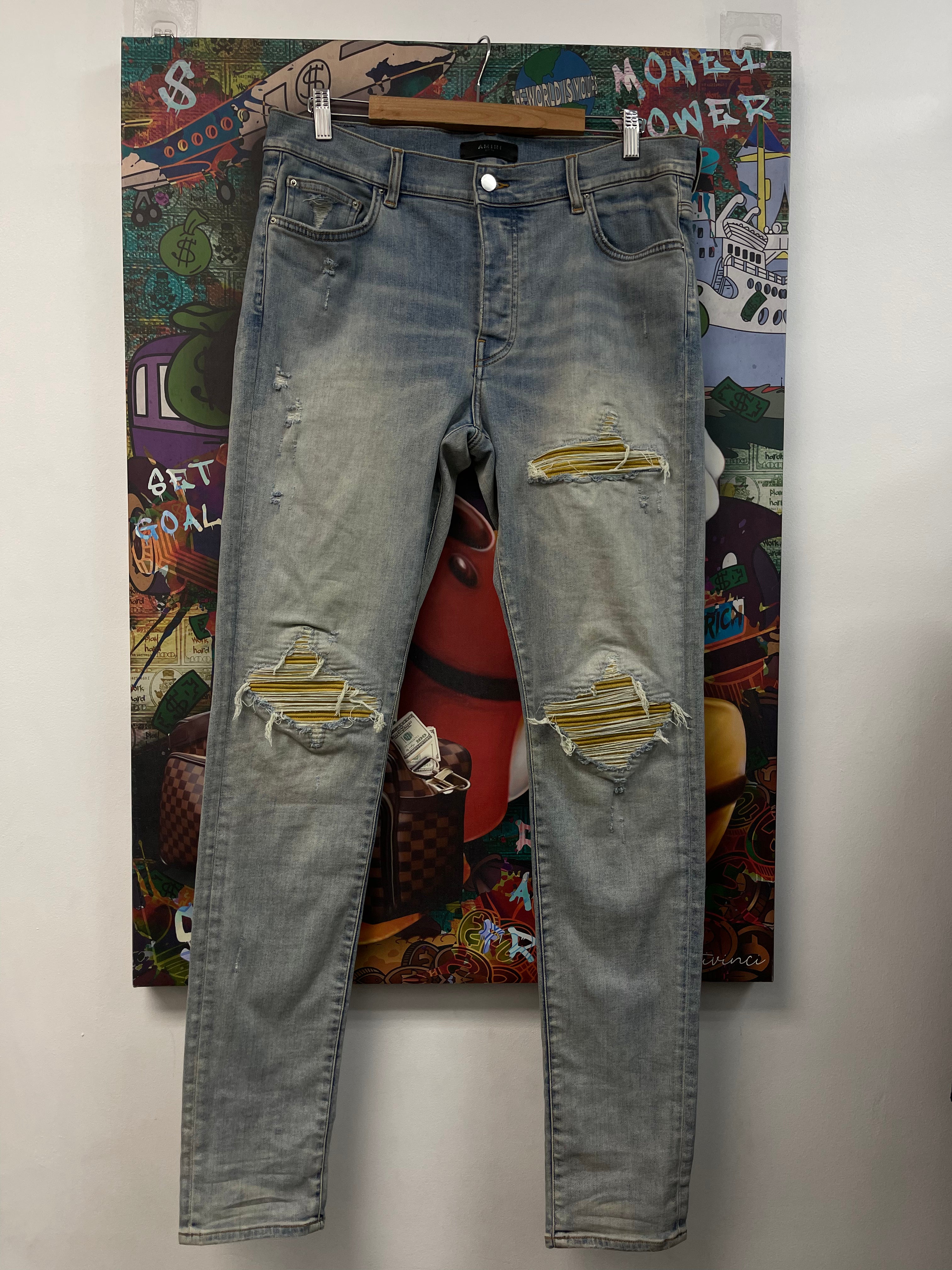 Amiri Light Wash Yellow Jeans