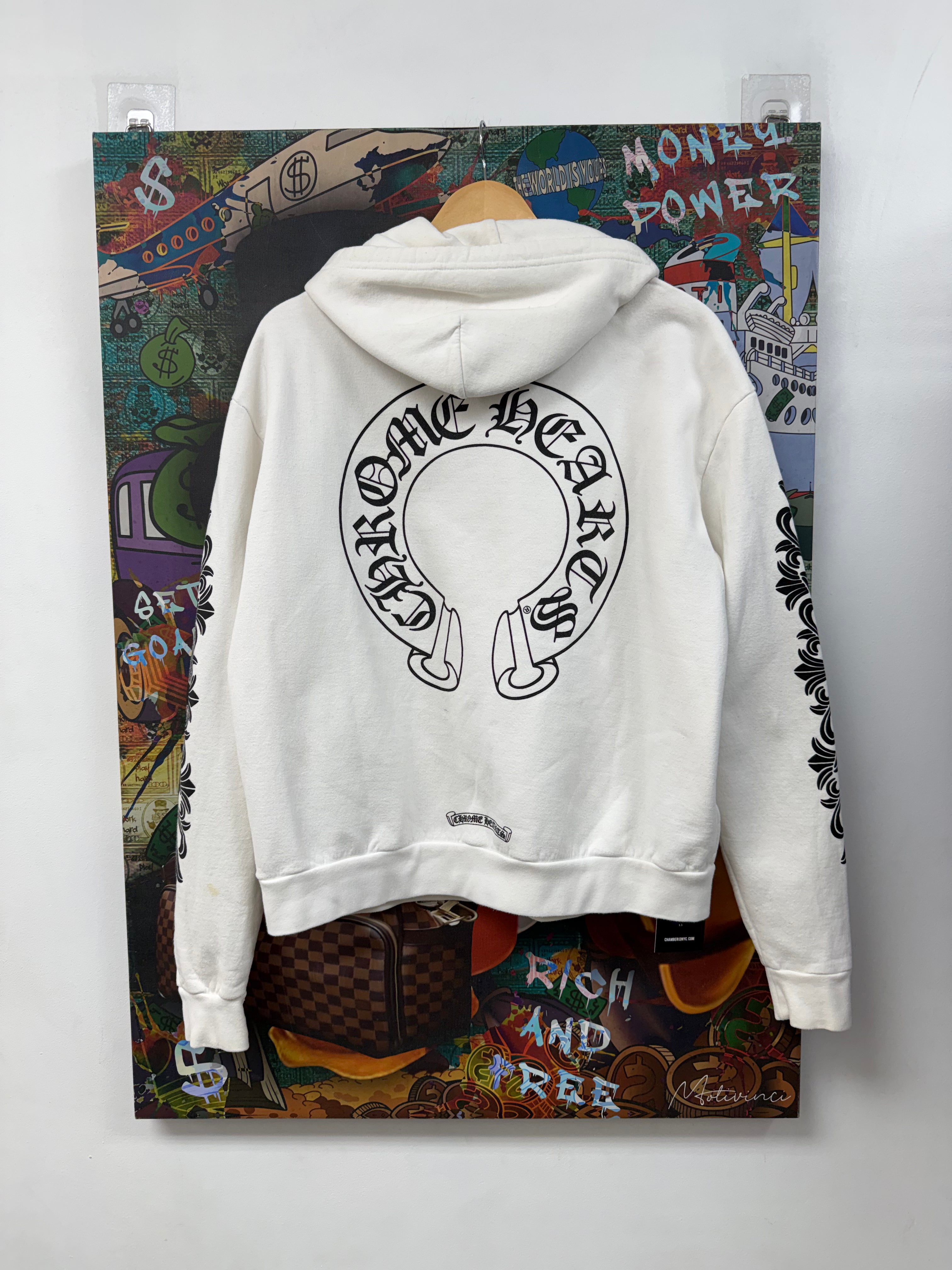 Chrome Hearts White Floral Horseshoe Zip Up