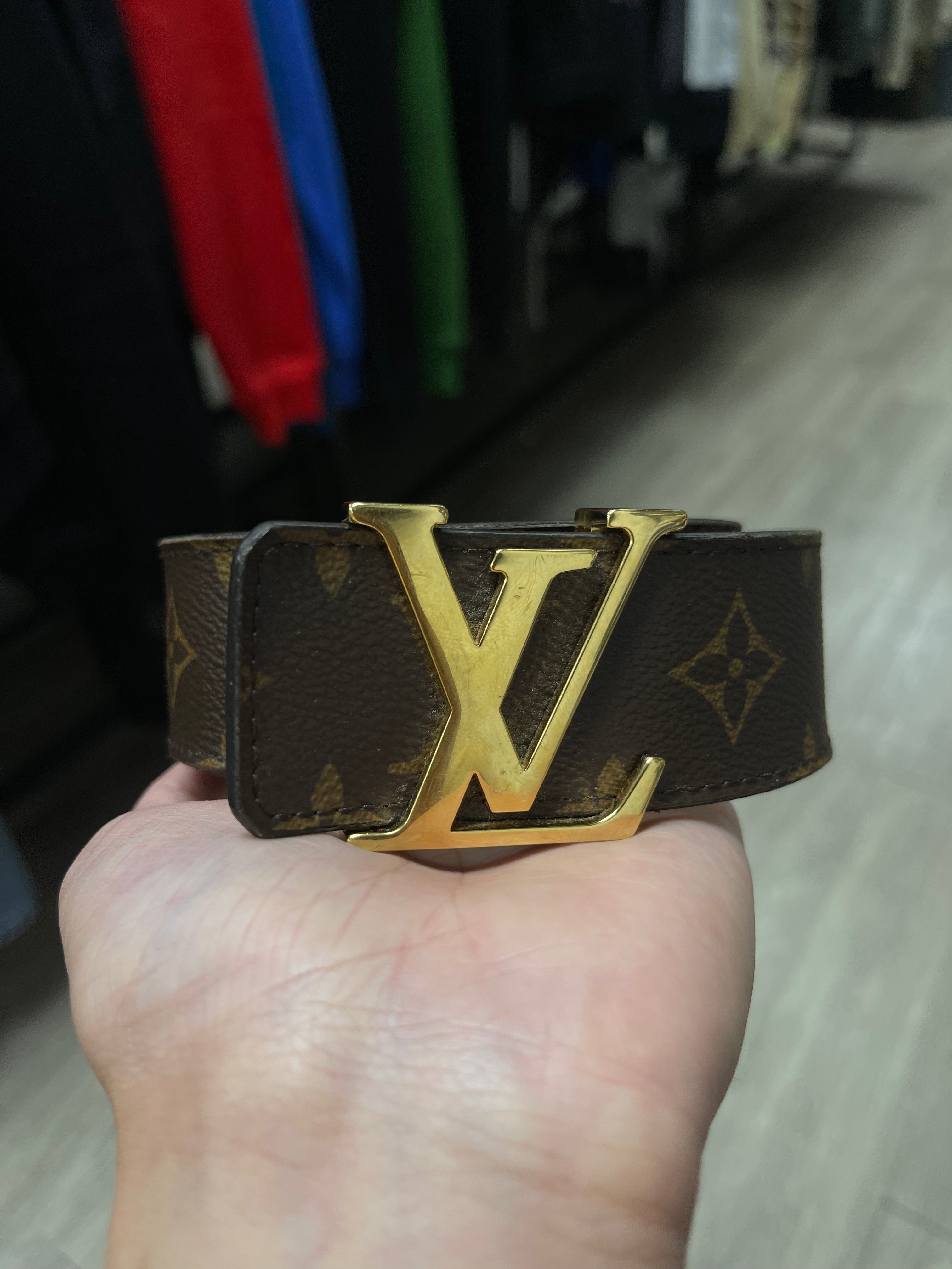 Louis Vuitton Brown Monogram Gold Buckle Belt