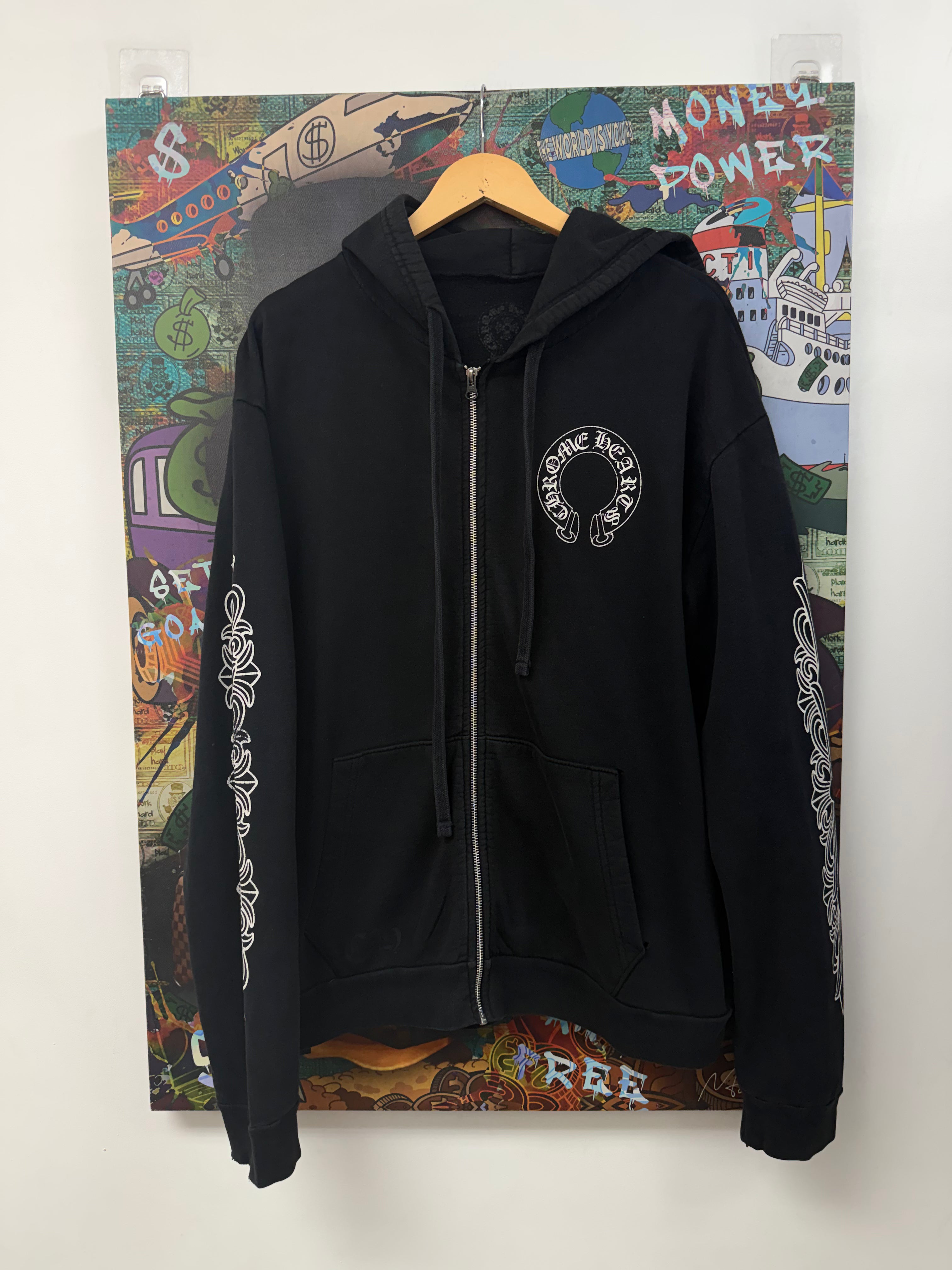 Chrome Hearts Black Floral Horseshoe Zip Up