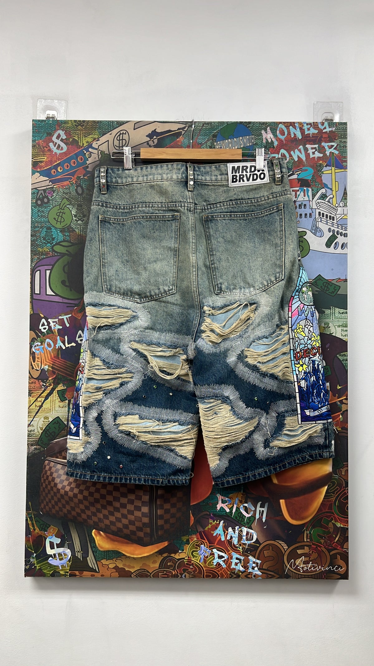 Who Decides War Light Wash Jewel Studded 3-4 Long Shorts