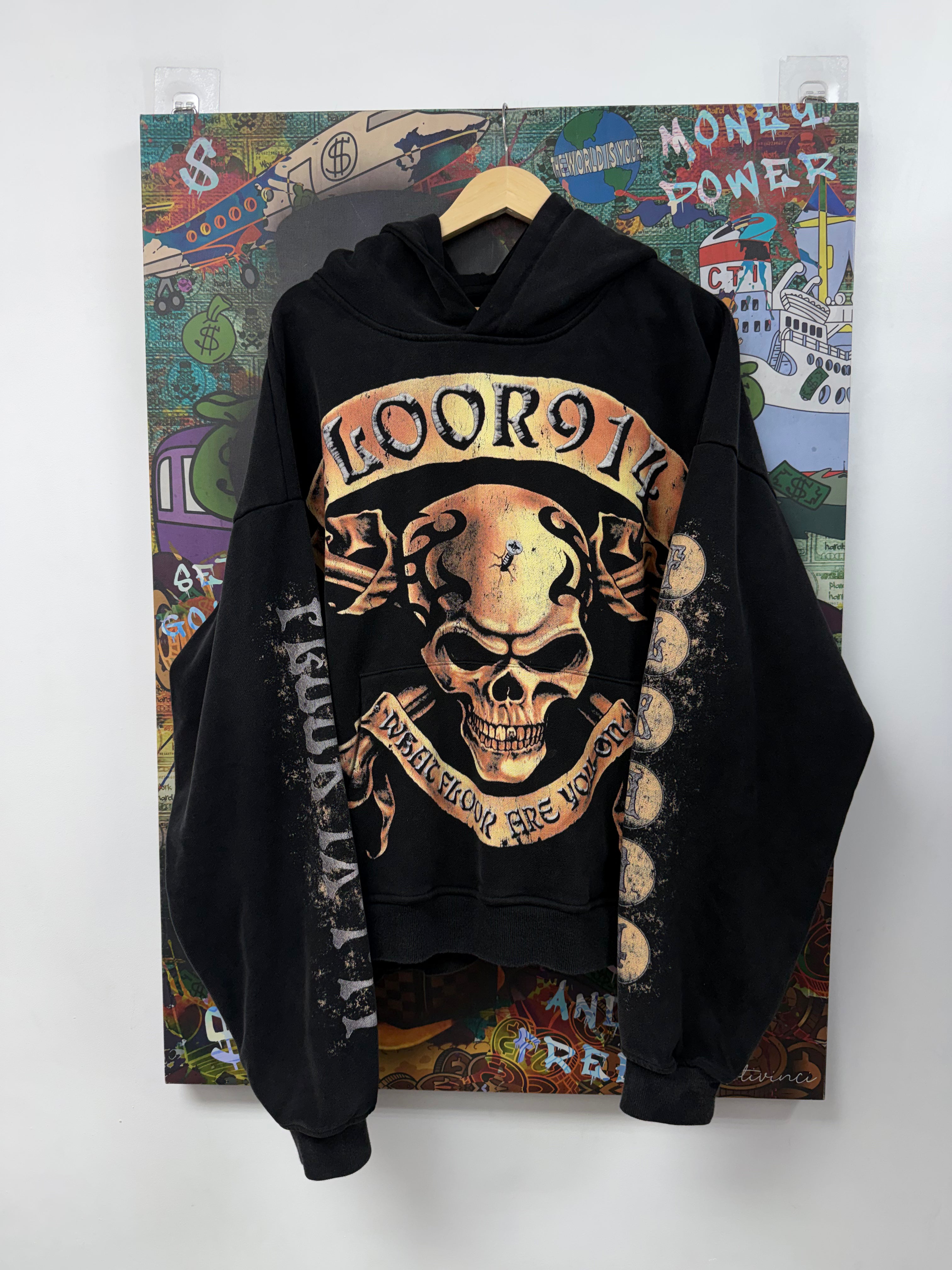 Floor914 Black Flames Skull Hoodie