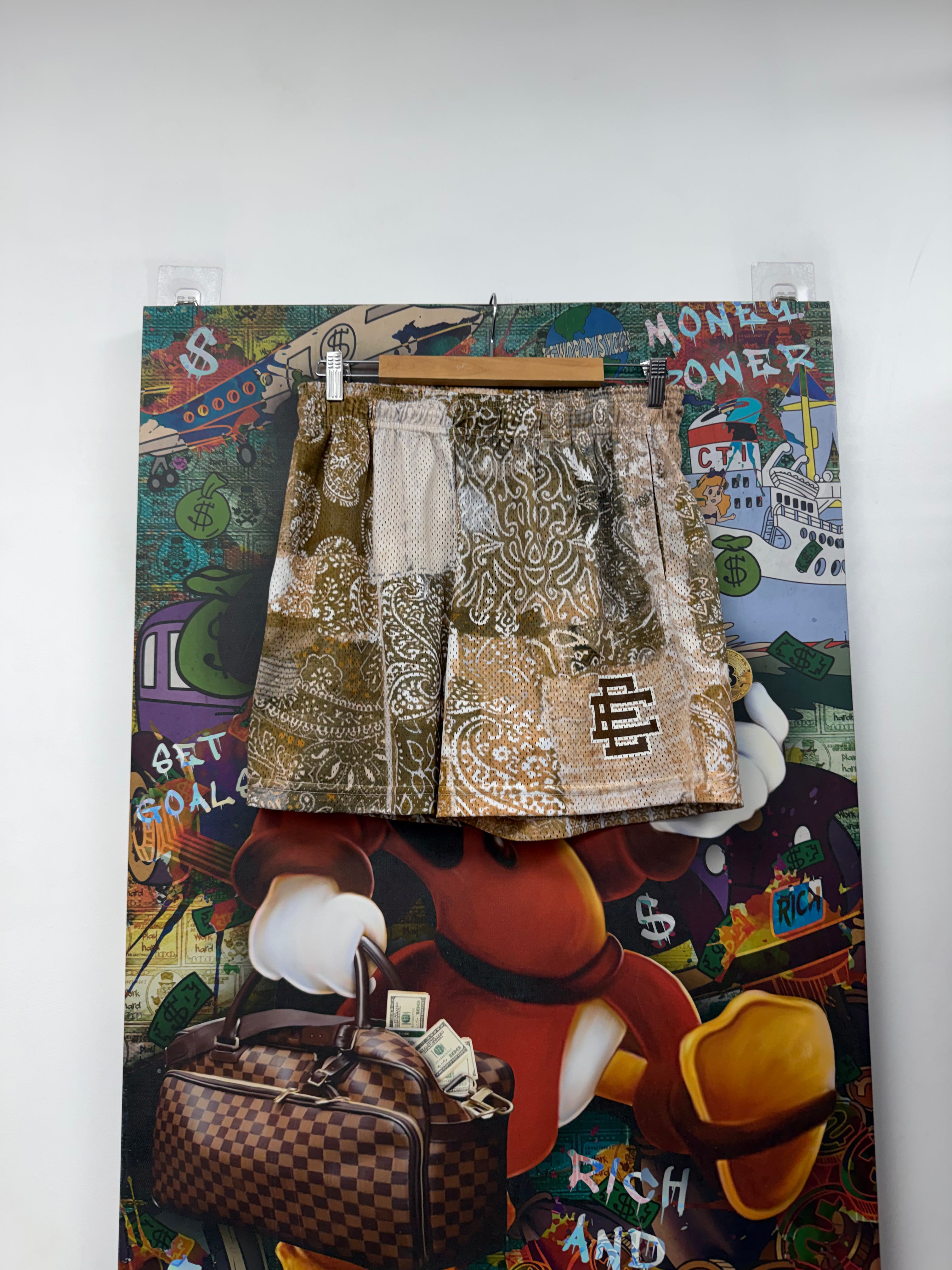 Eric Emanuel Brown Olive Paisley Shorts