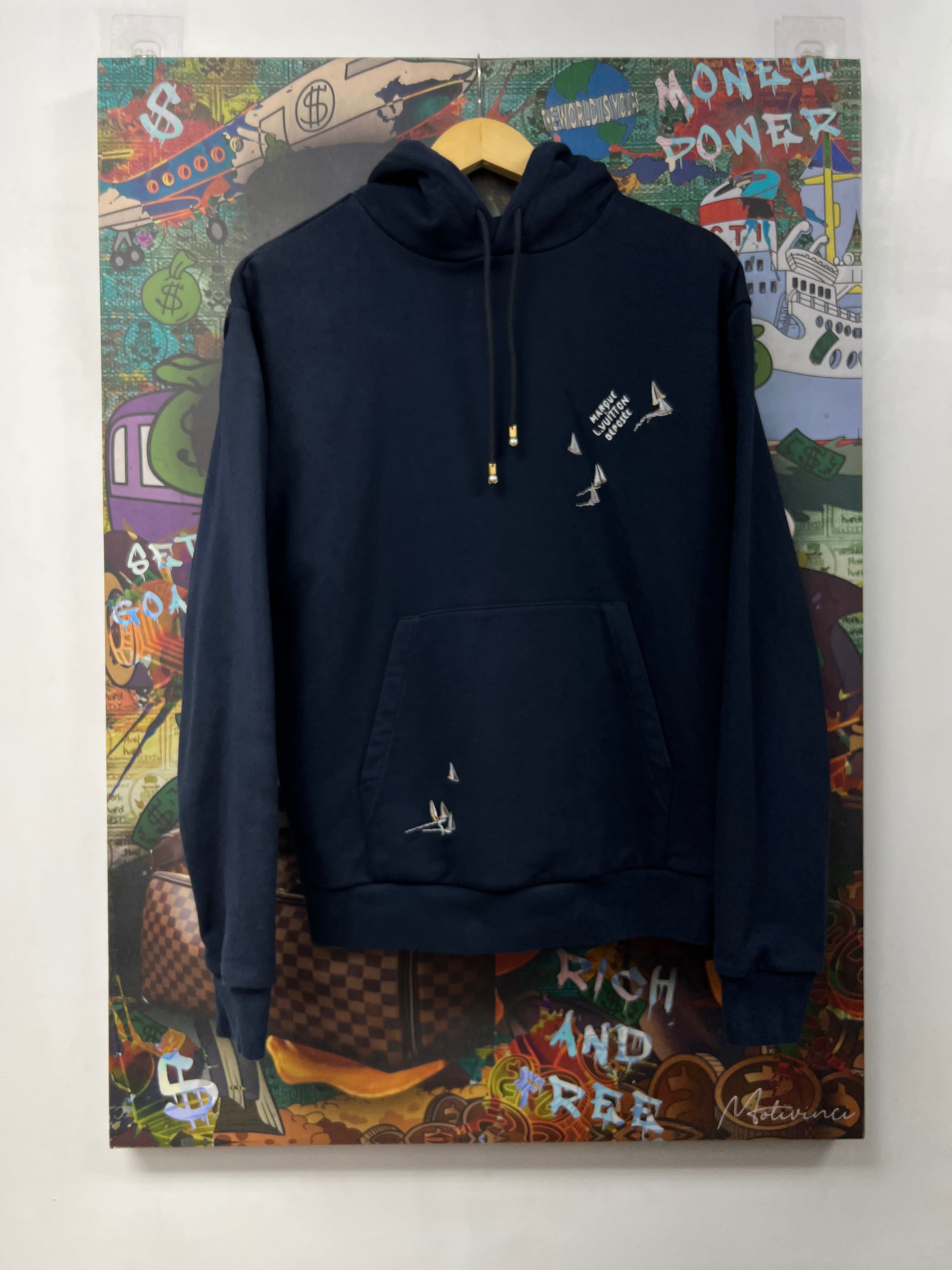 Louis Vuitton Navy Marque Embroidered Sailboat Hoodie