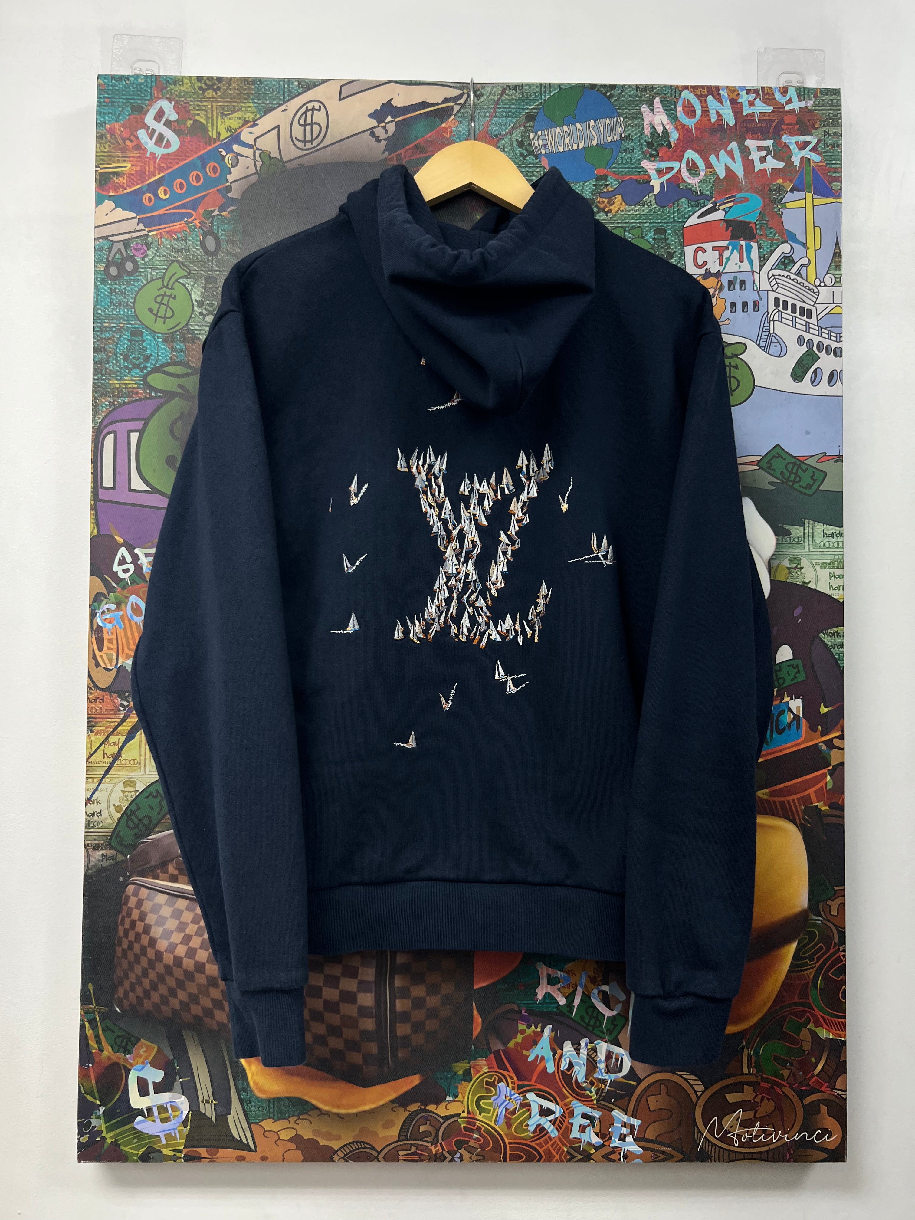 Louis Vuitton Navy Marque Embroidered Sailboat Hoodie