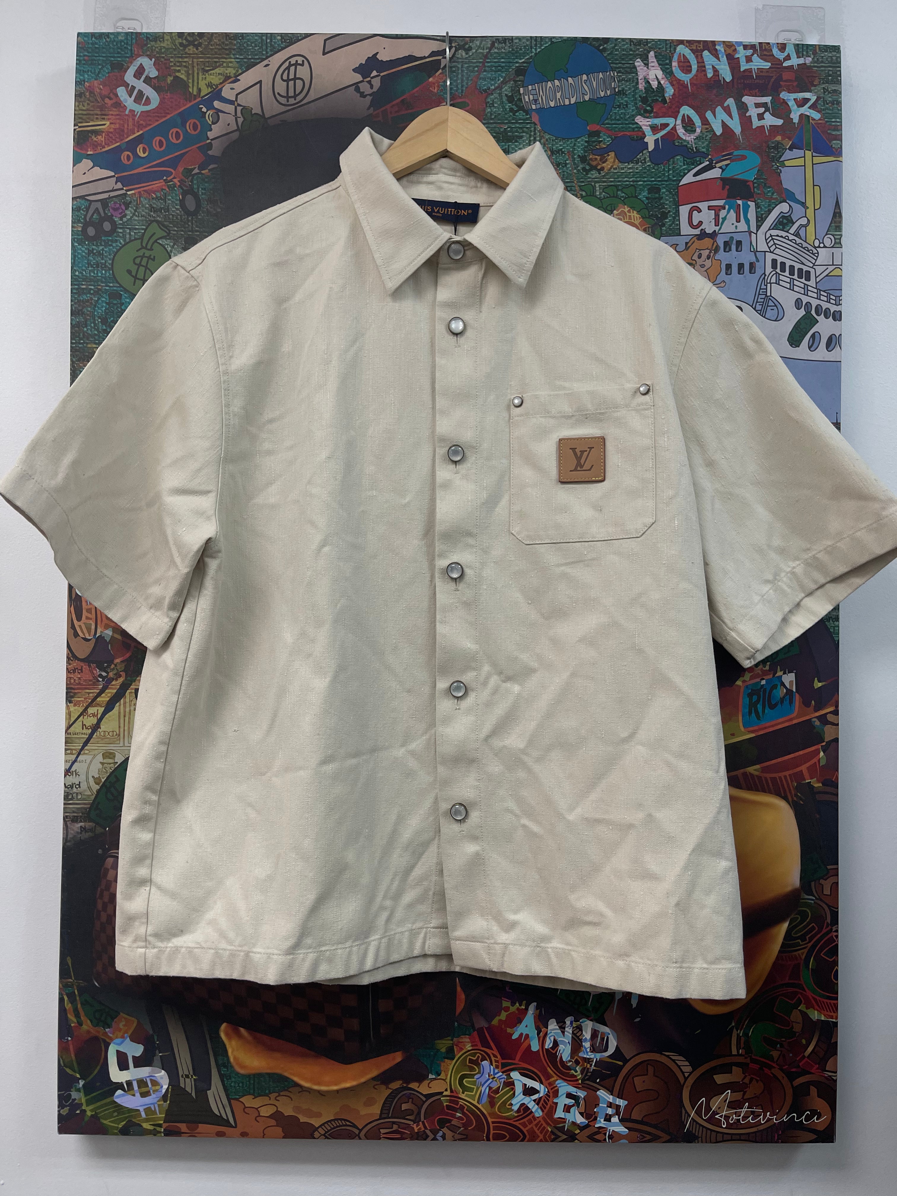 Louis Vuitton Cream Pearl Work La Monde Button Up