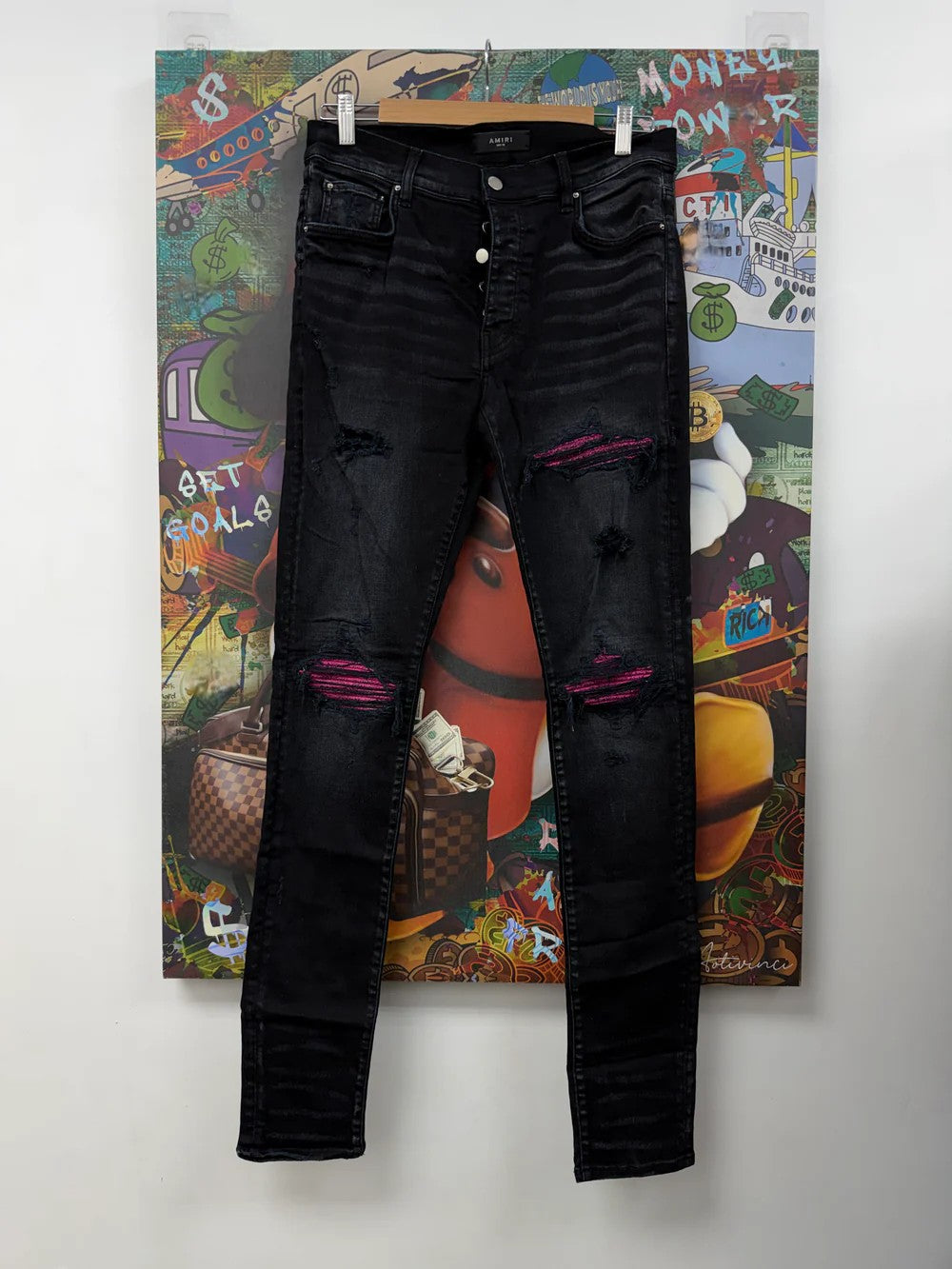 Amiri Mx1 Crackle Black & Pink Jeans