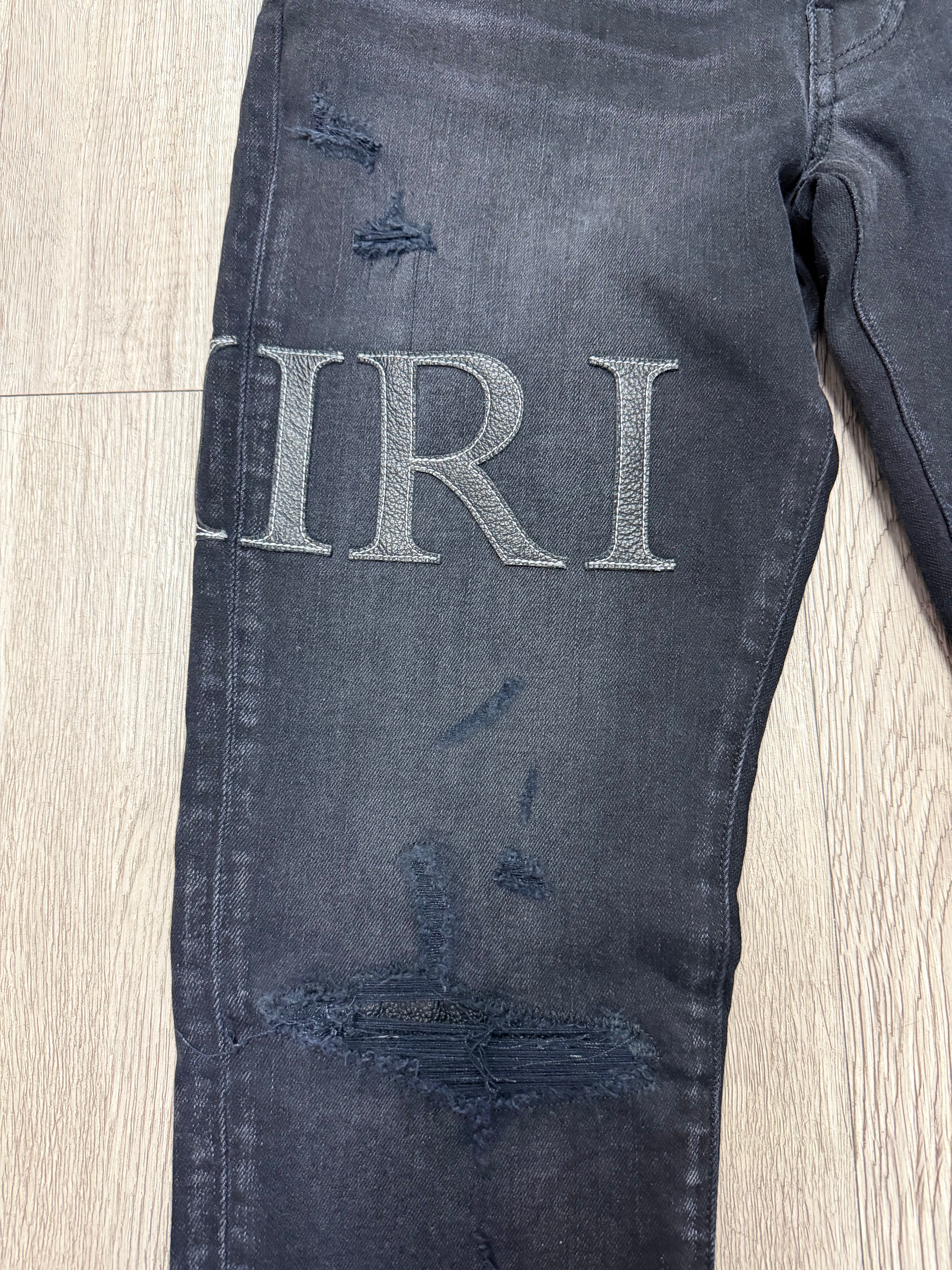 Amiri Black Leather Serif Logo Jeans