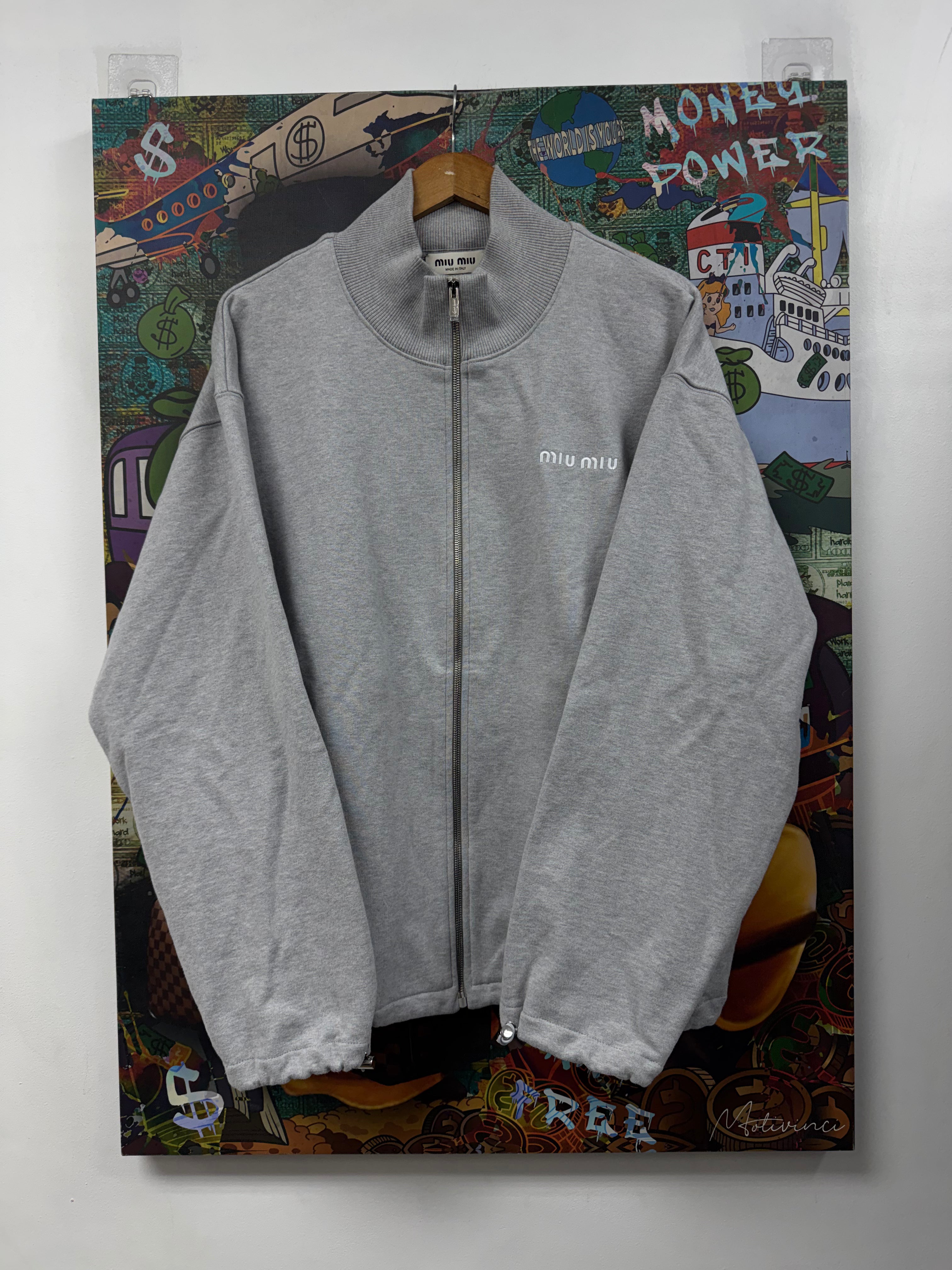 Miu Miu Grey White Embroidered Zip Up
