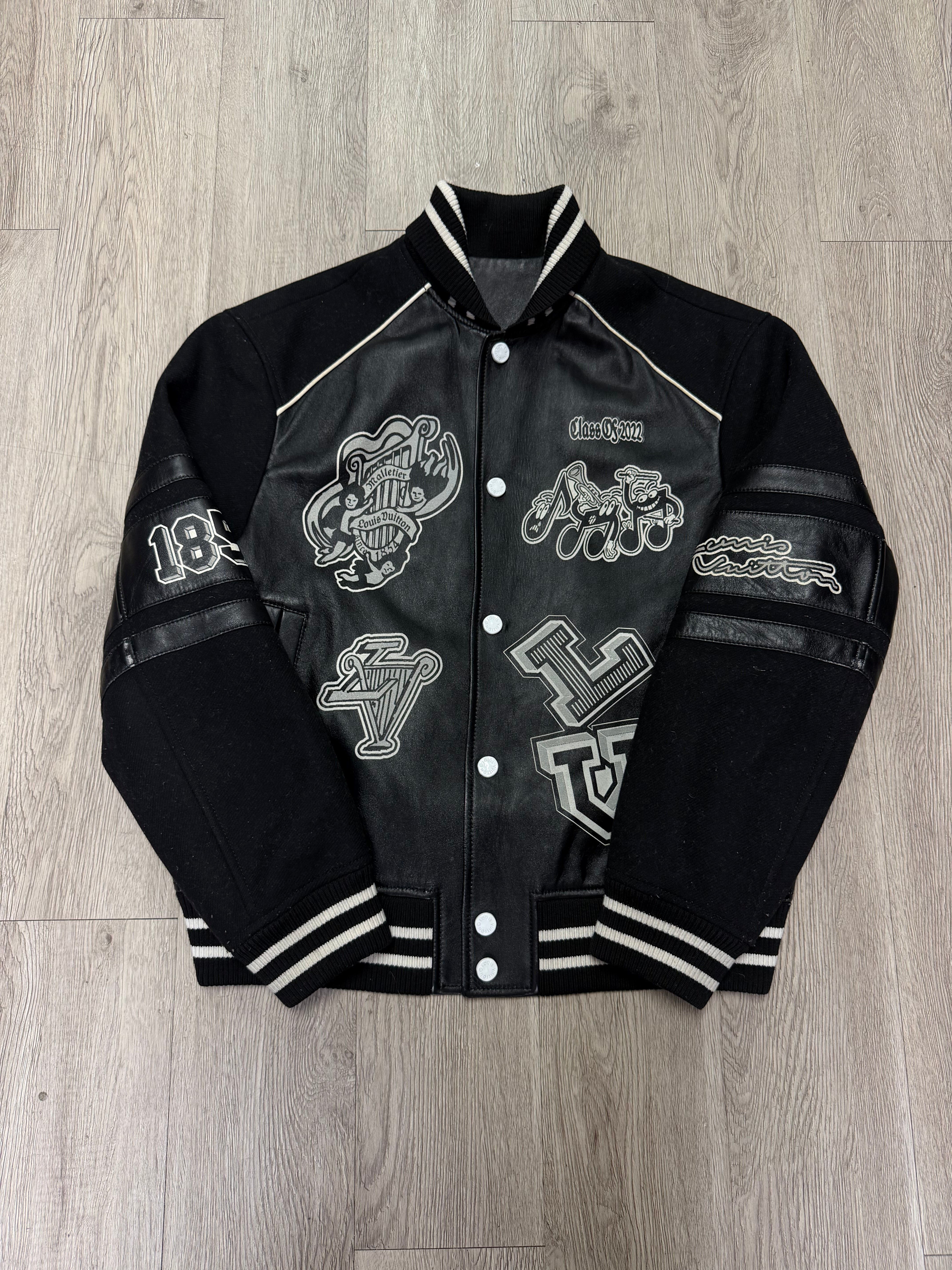 Louis Vuitton Black Leather Blouson Musical (50) Varsity Jacket