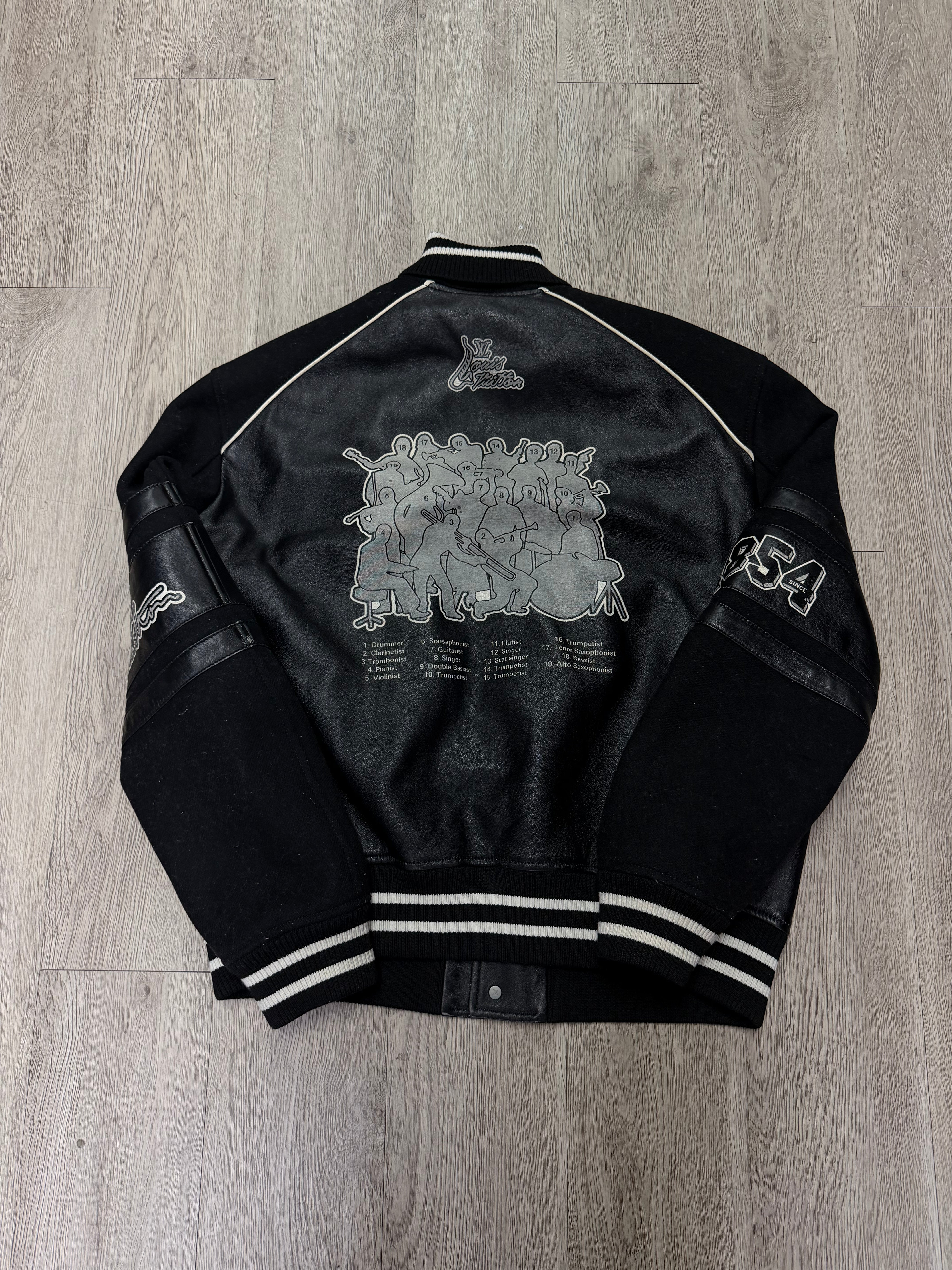 Louis Vuitton Black Leather Blouson Musical (50) Varsity Jacket