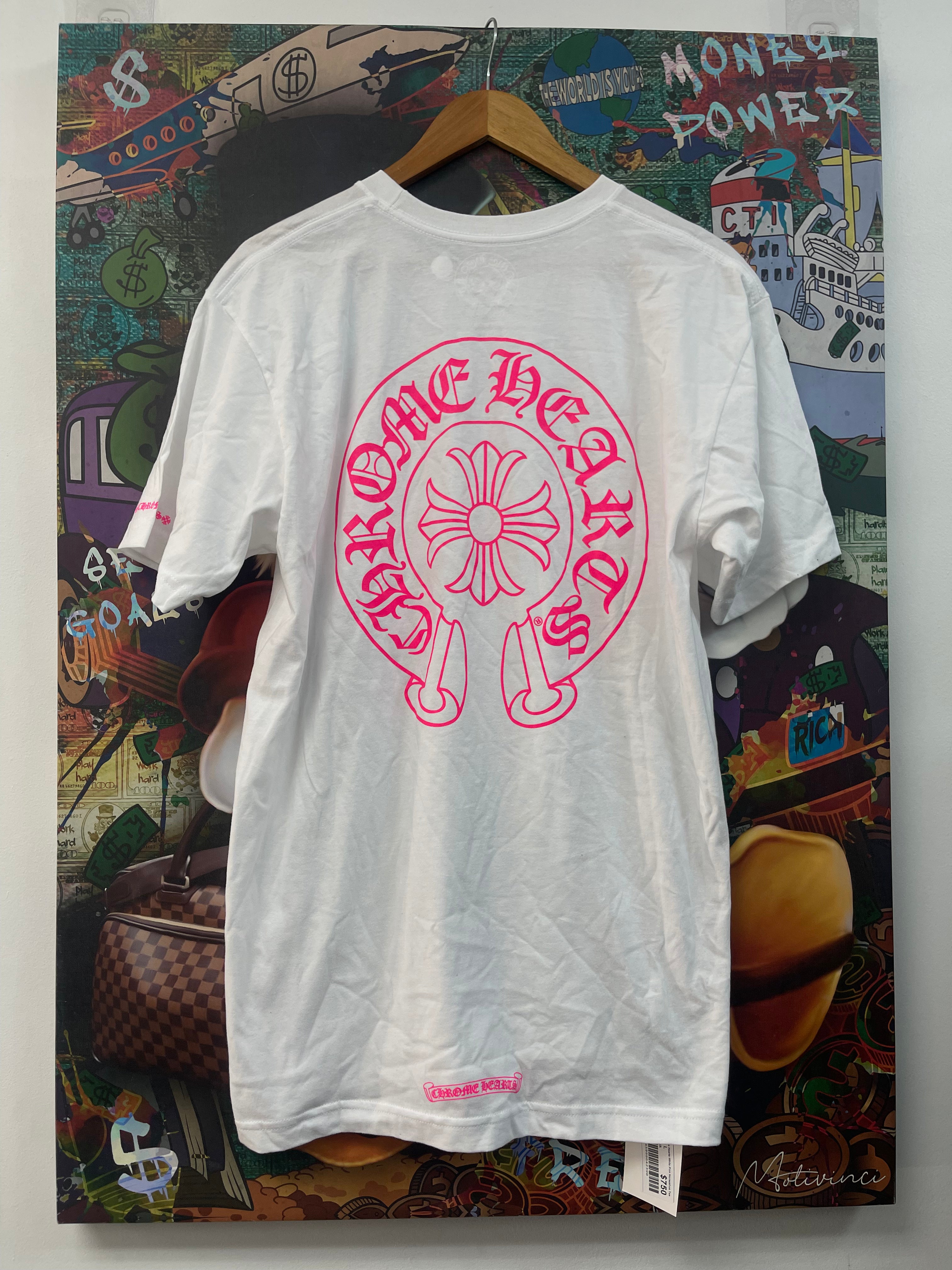 Chrome Hearts White Pink Horseshoe Tee