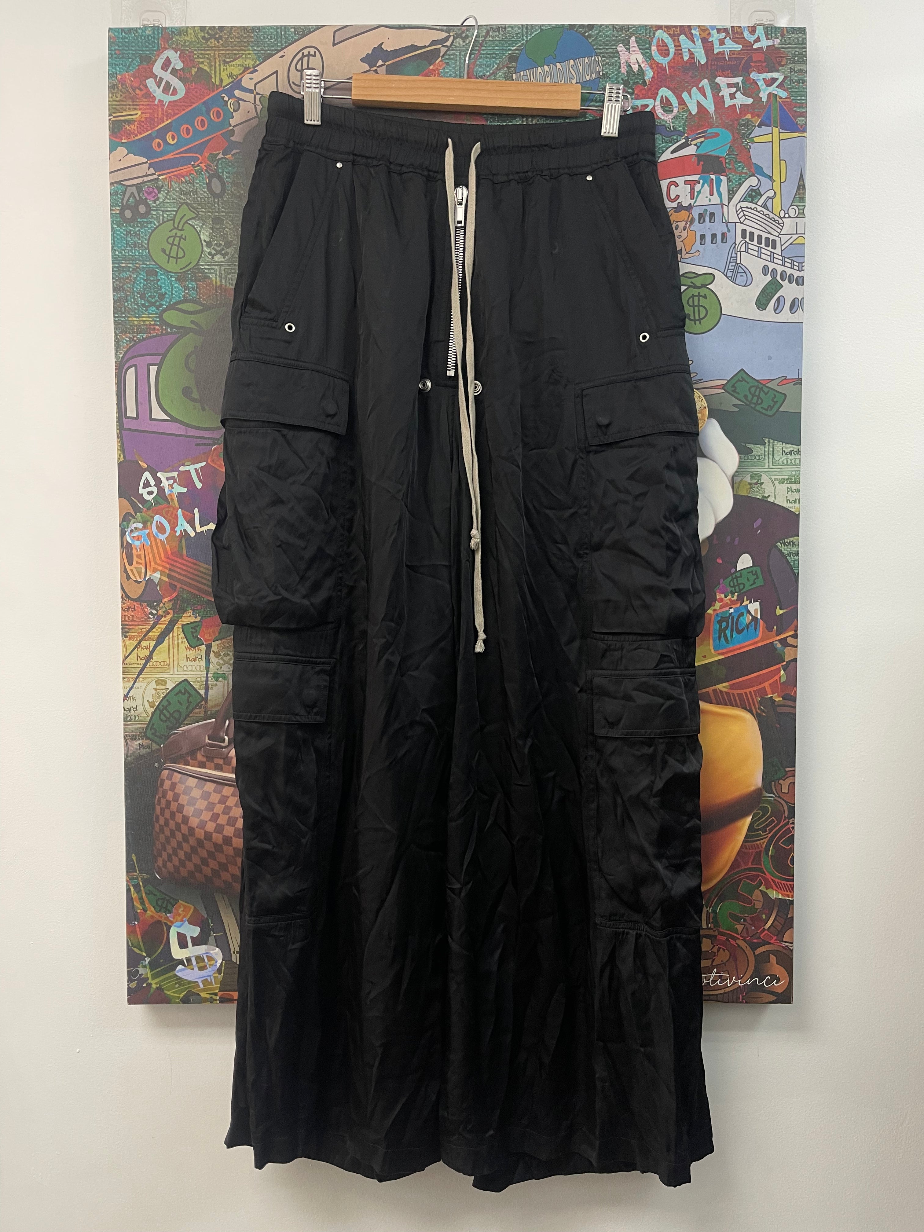 Rick Owens Black Silk Cargobela Pants