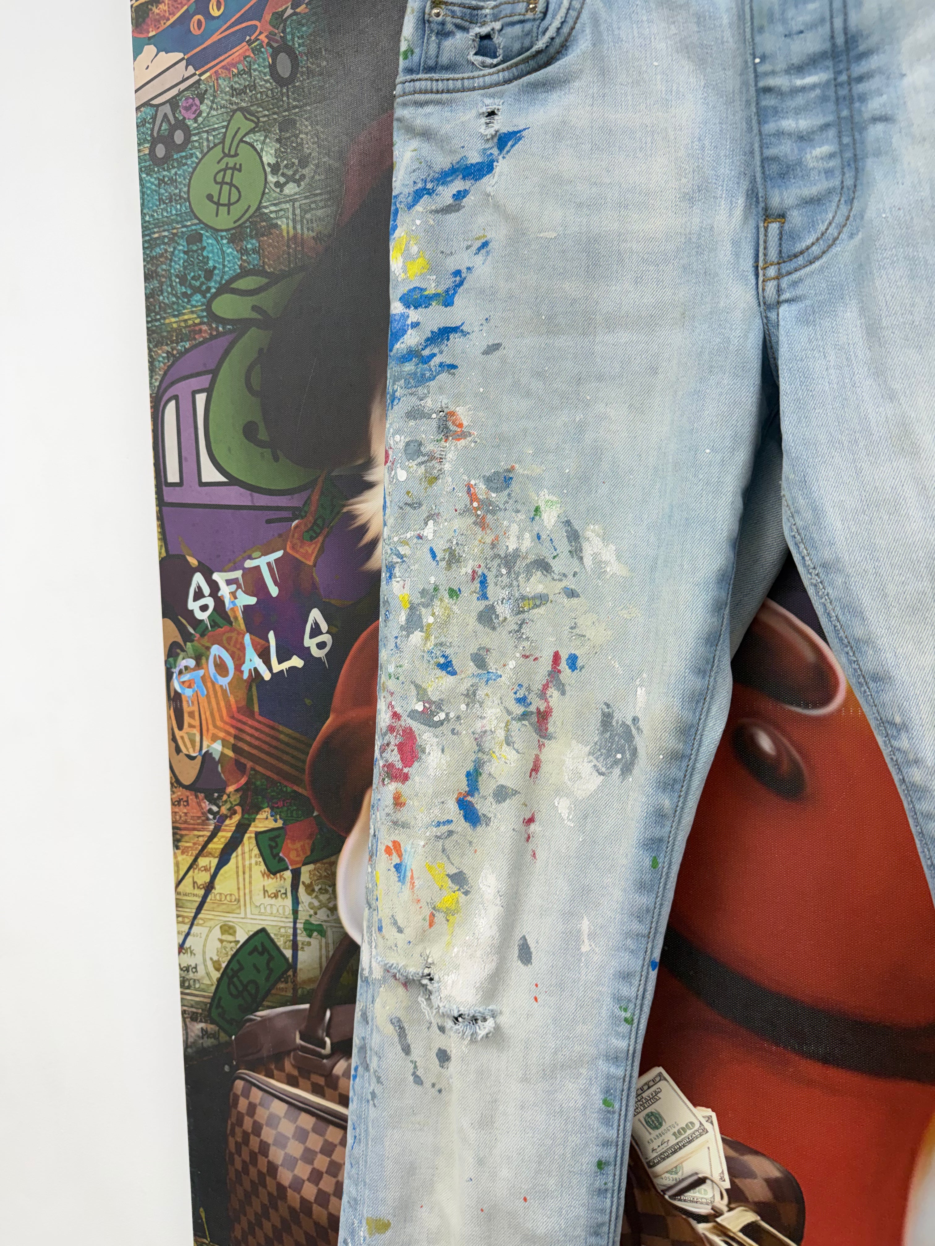 Amiri Light Wash Paint Splatter Thrasher Jeans