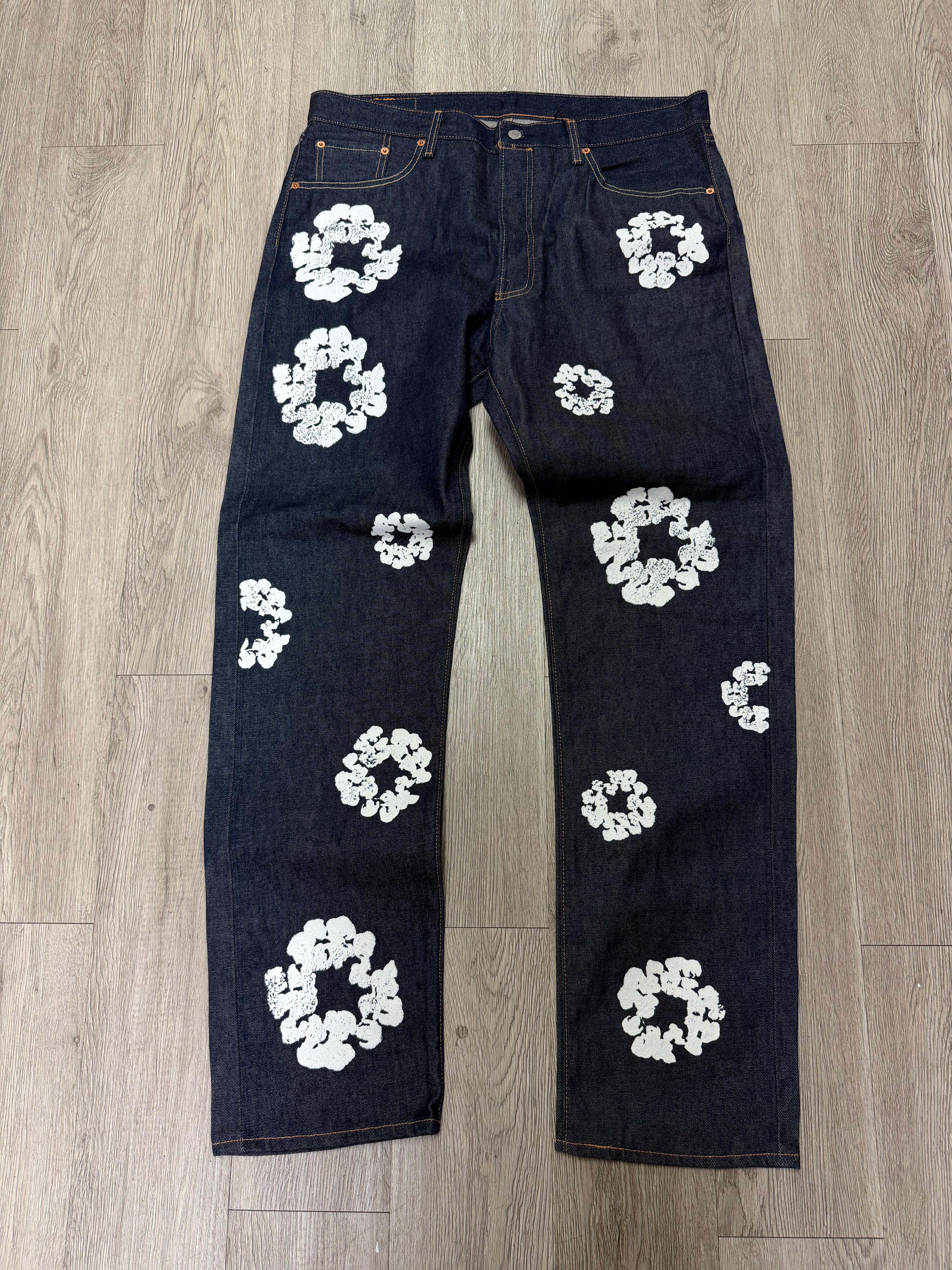 Denim Tears Navy Selvedge Cotton Wreath Jeans