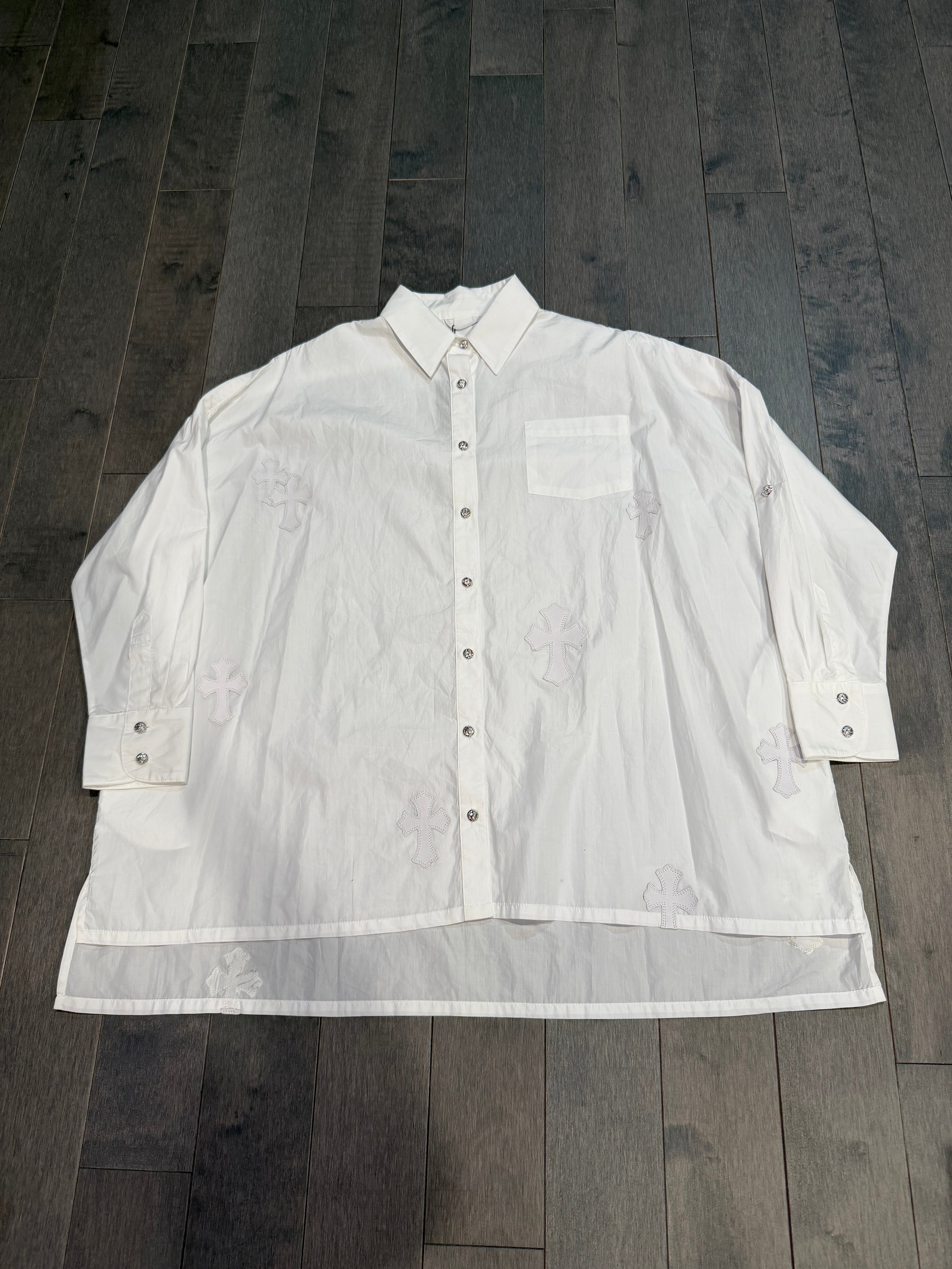 Chrome Hearts White Cross Patch Button Up