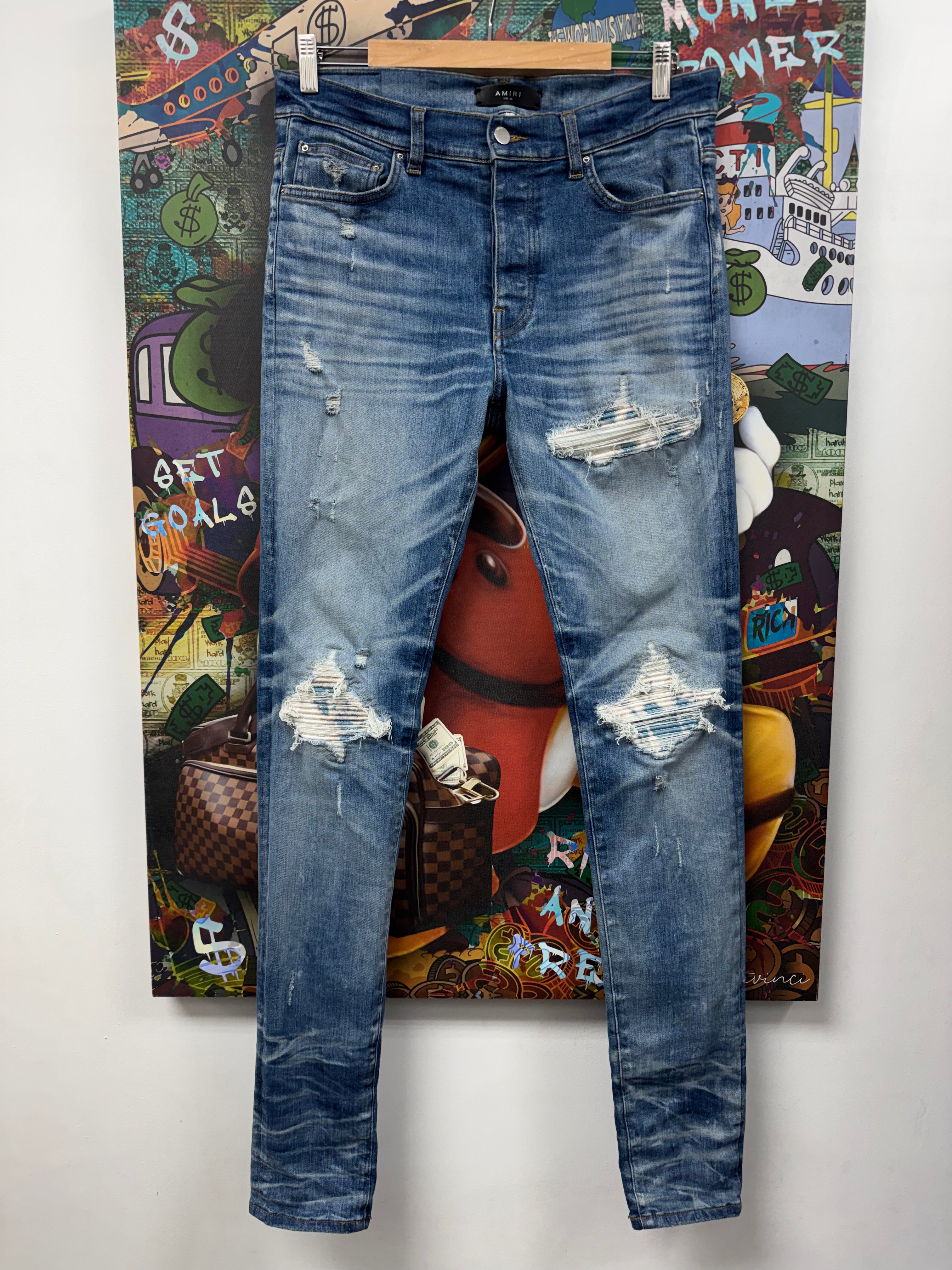 Amiri Light Wash Honeycomb Tie Dye Jeans