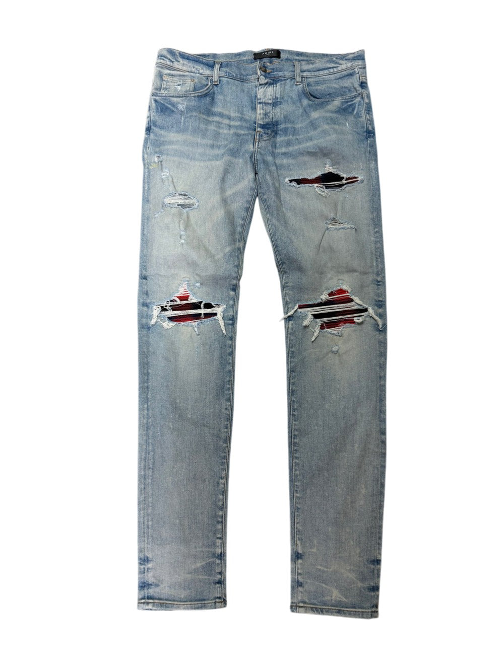 Amiri MX1 Patch Light Wash, Navy & Red Jeans