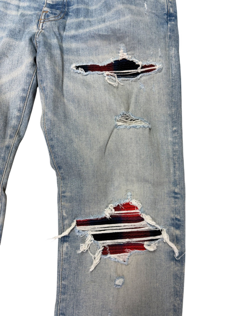Amiri MX1 Patch Light Wash, Navy & Red Jeans