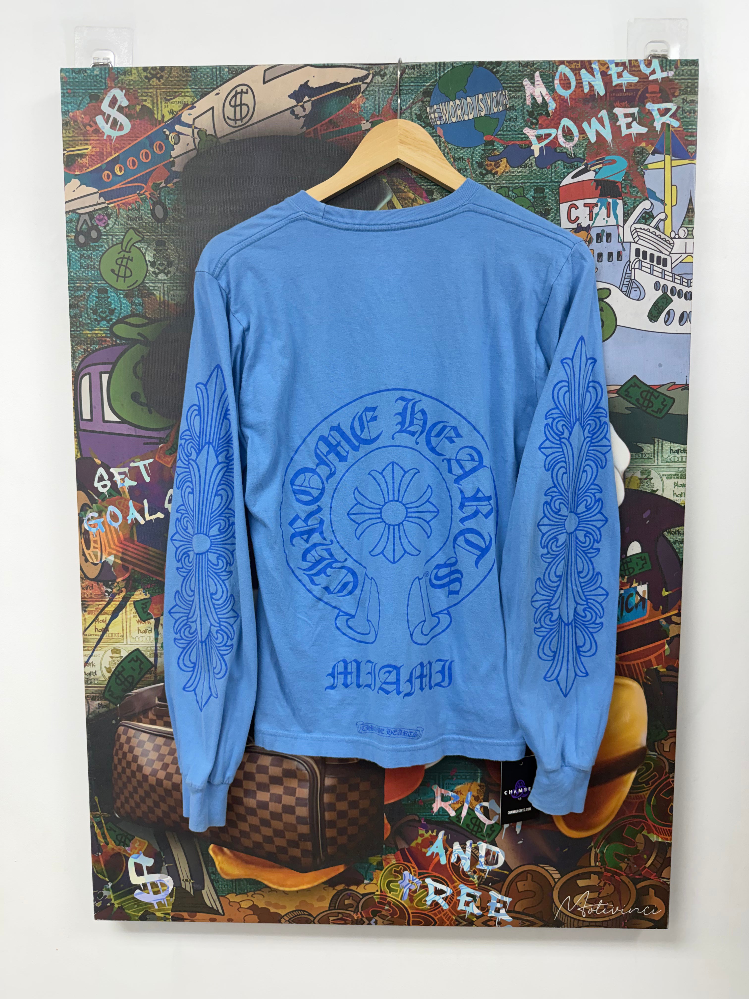 Chrome Hearts Blue Miami Horseshoe Floral Long Sleeve