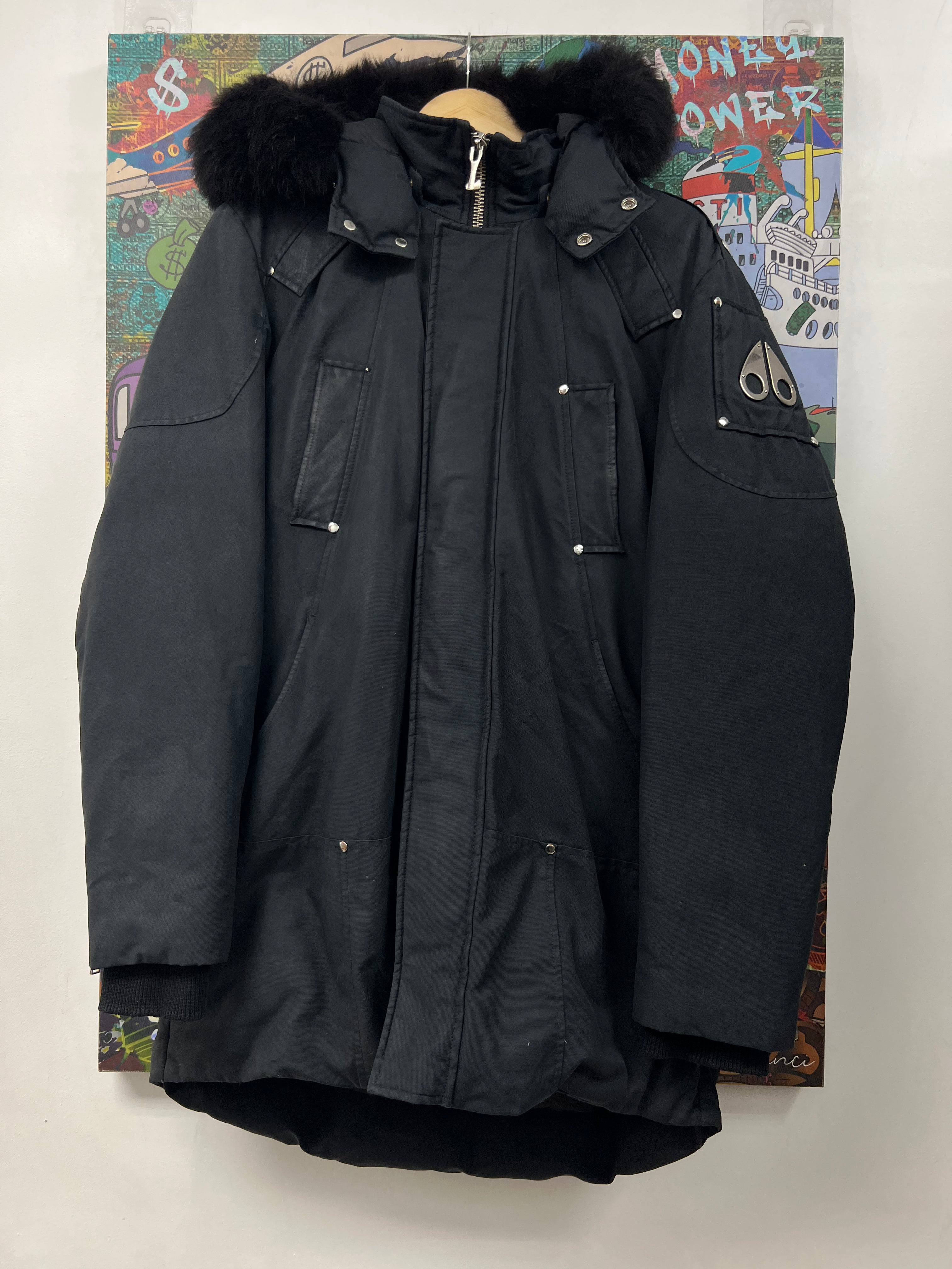 Moose Knuckles Navy Black Fur Parka Jacket
