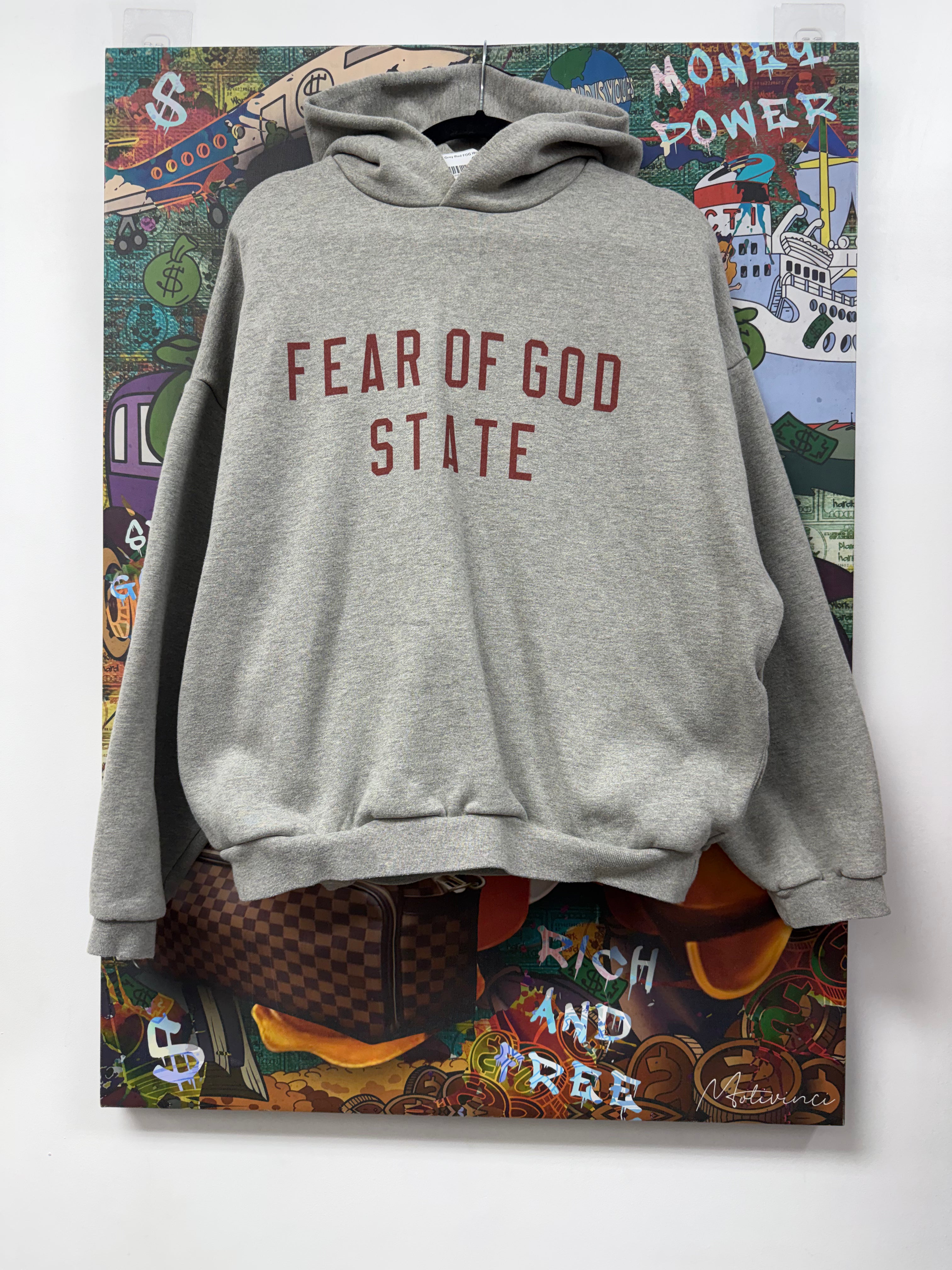 Essentials Grey Red FOG Hoodie