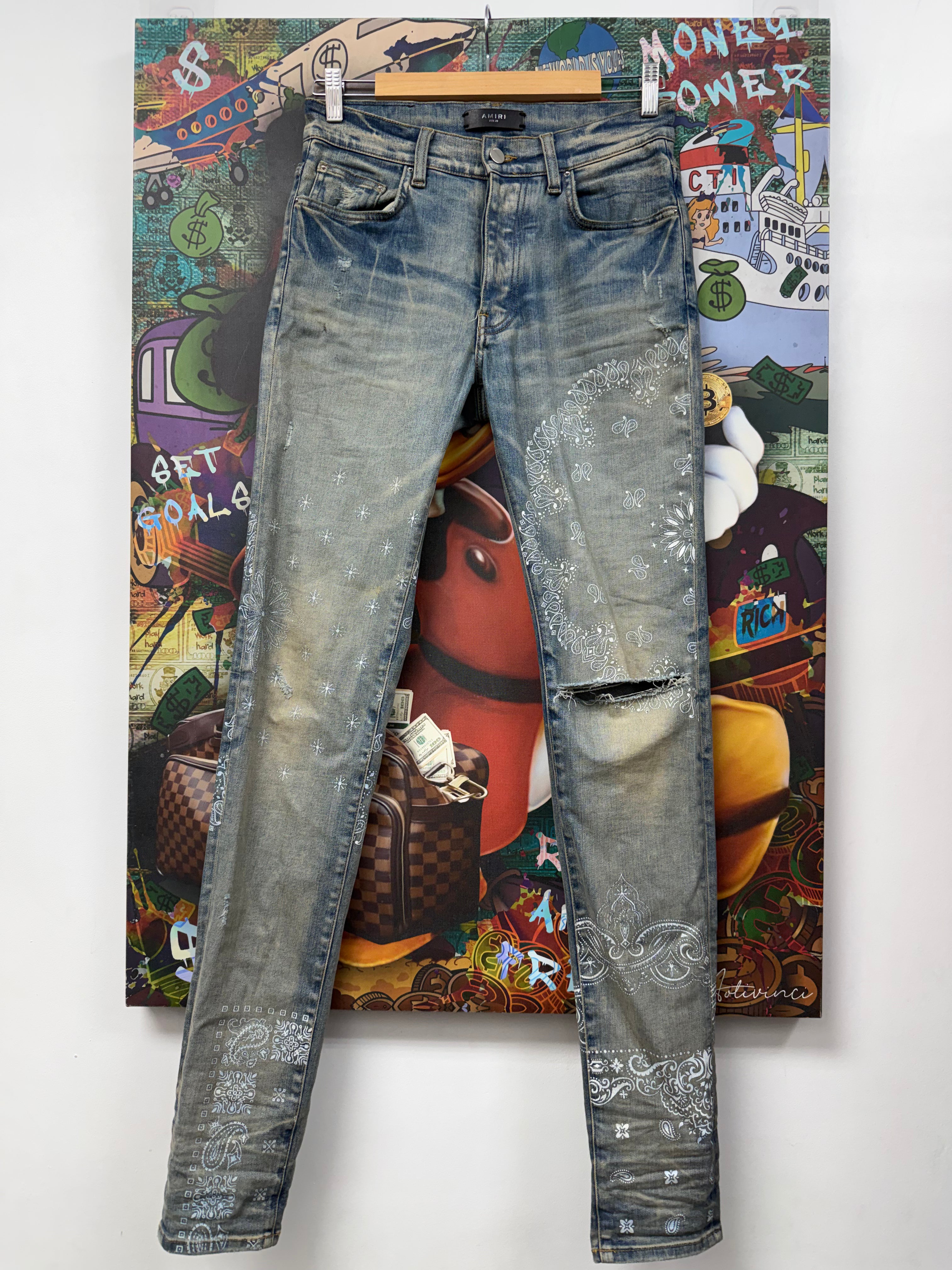 Amiri Light Wash Bandana Paisley Jeans